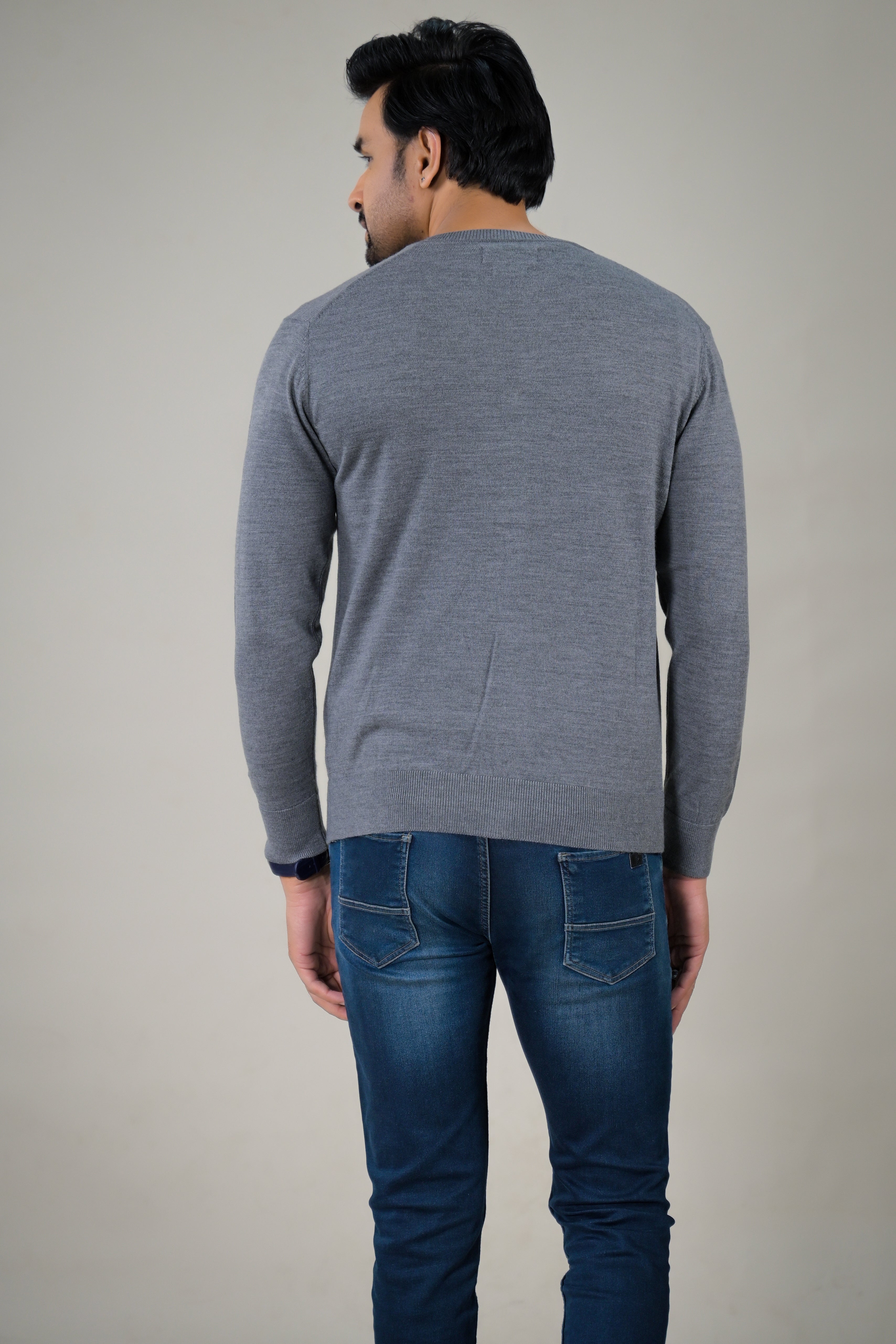 Color-Plus Men's Classic Grey V-Neck Cardigan Sweater