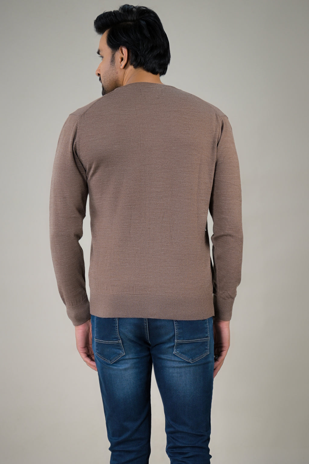 Color-Plus Men's Classic Brown V-Neck Cardigan Sweater