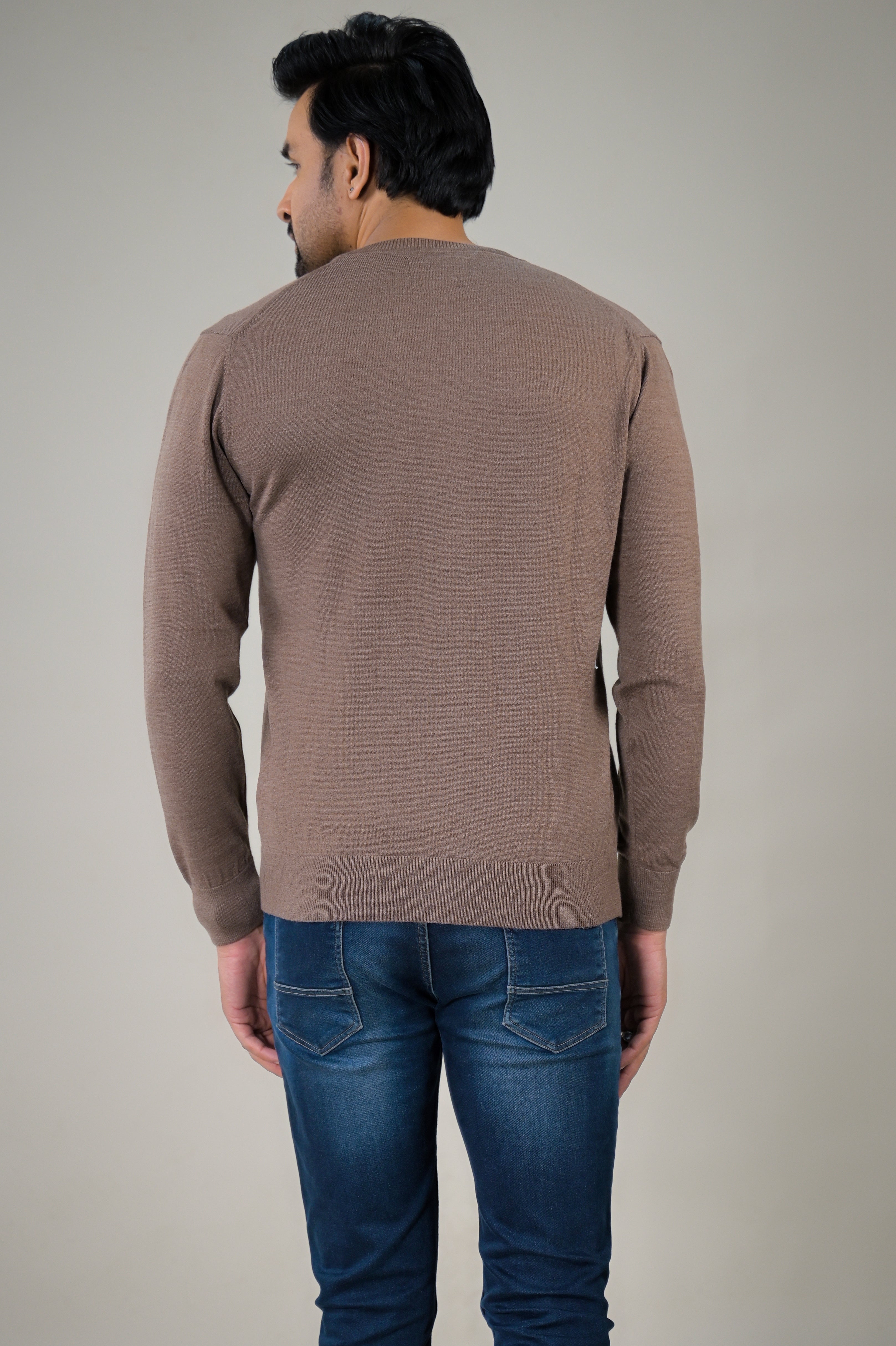 Color-Plus Men's Classic Brown V-Neck Cardigan Sweater