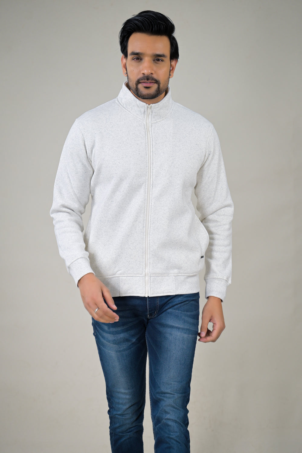Parx Solid Textured Full-Zip Mens Sweatshirt.