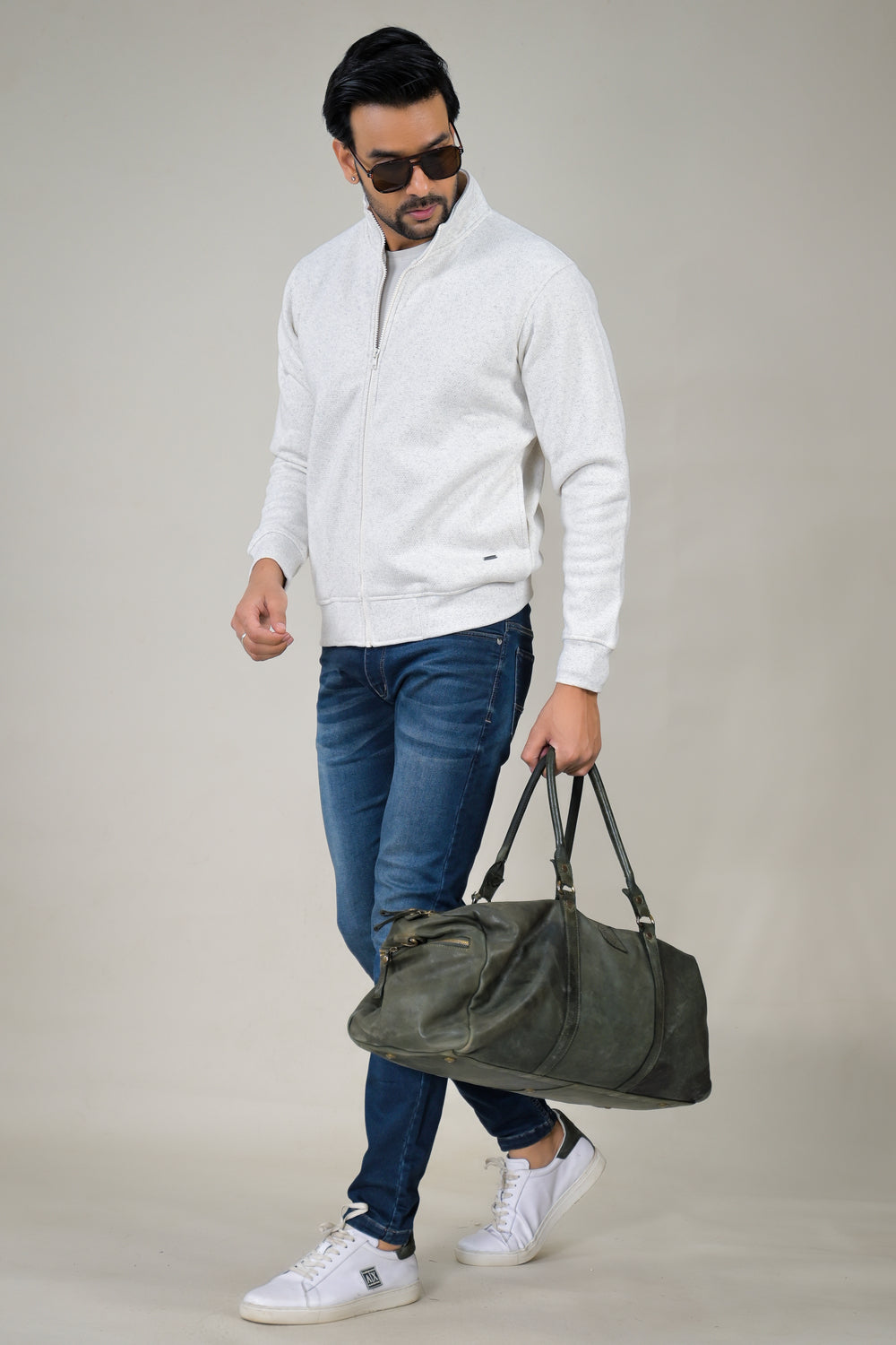 Parx Solid Textured Full-Zip Mens Sweatshirt.