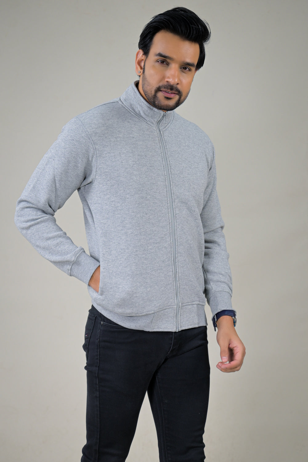 Parx Solid Textured Full-Zip Mens Sweatshirt.