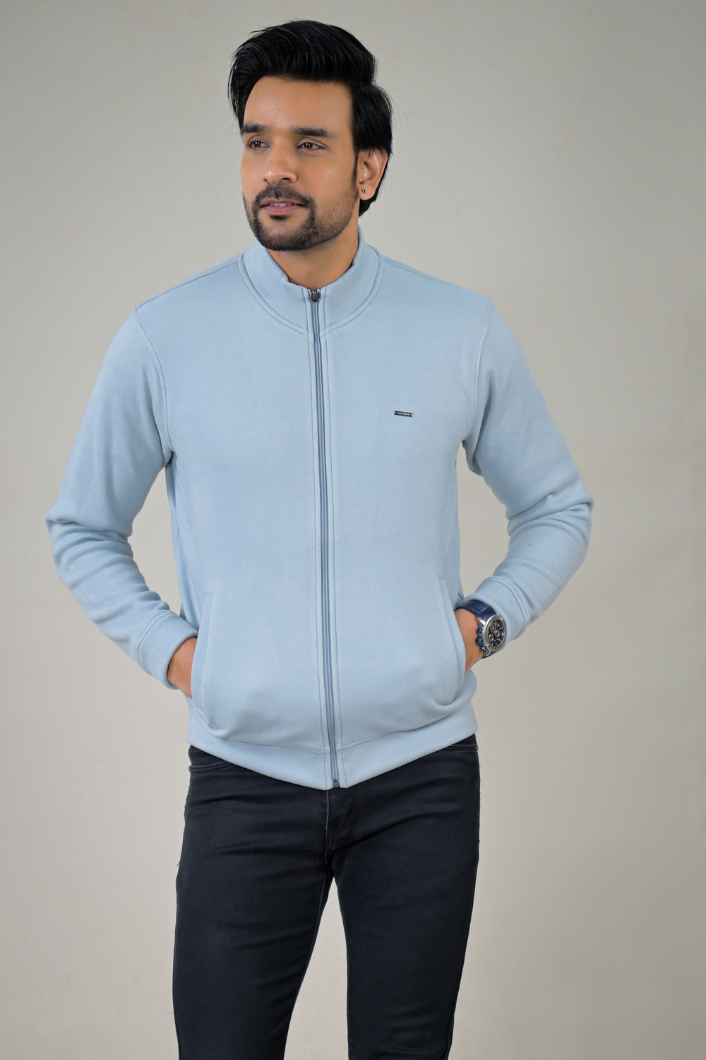 Park- Avenue Men's Stand Collar Zip-Up Sweatshirt.