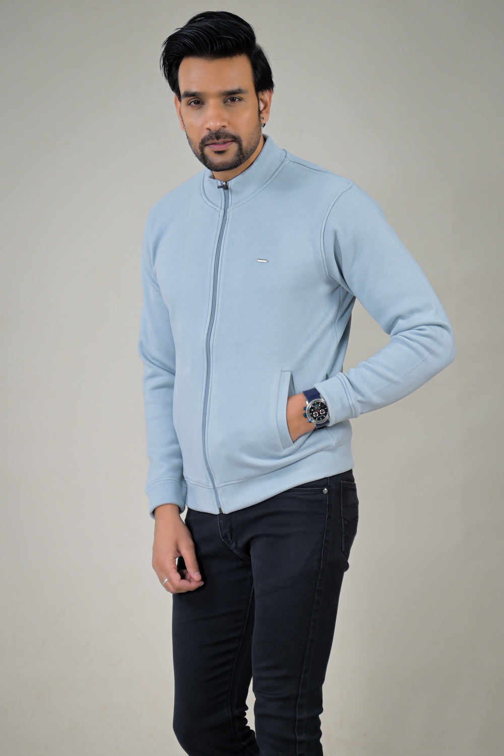Park- Avenue Men's Stand Collar Zip-Up Sweatshirt.