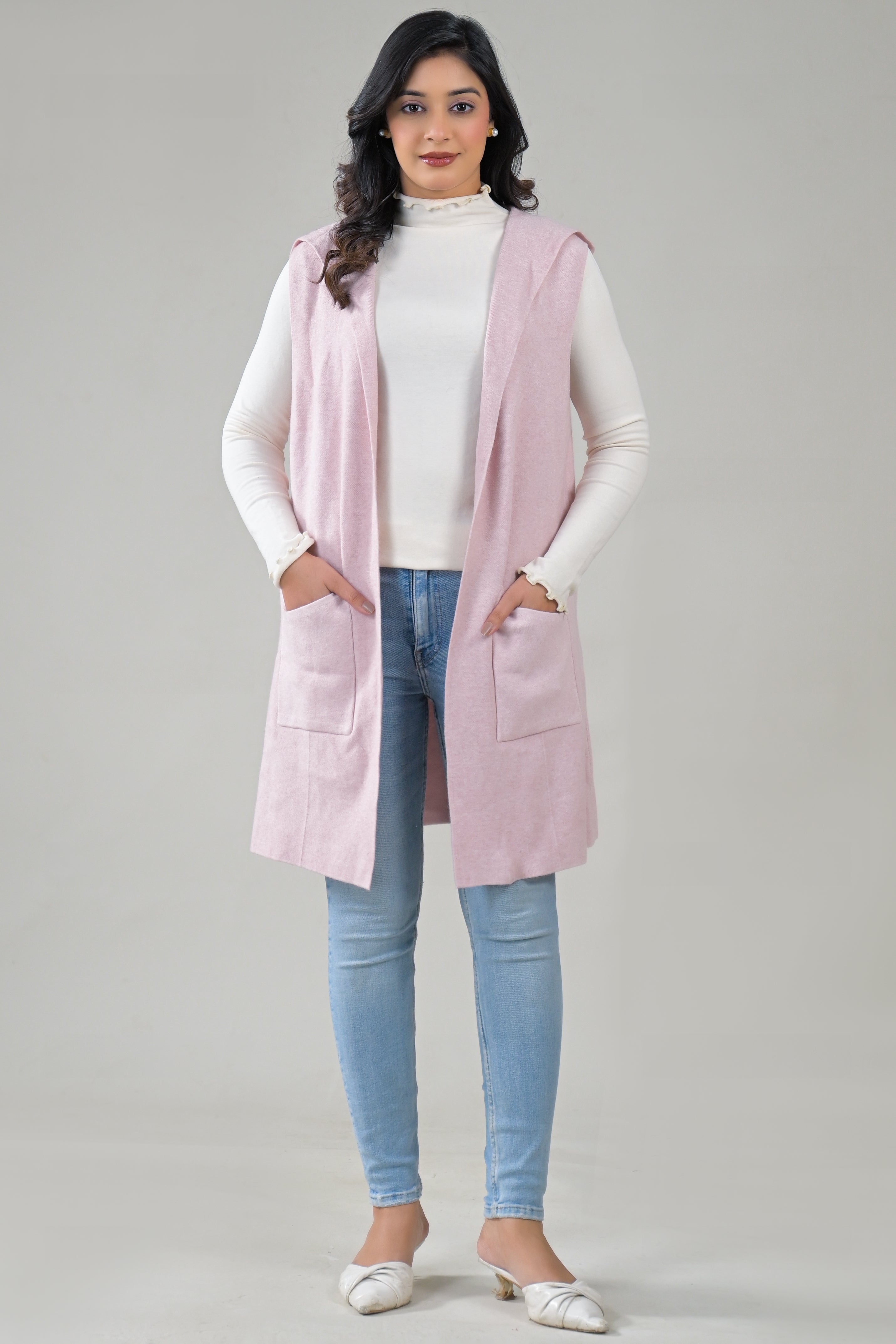 Soul Armor Solid Sleeveless Longline  with Front Pockets Winter Shrug