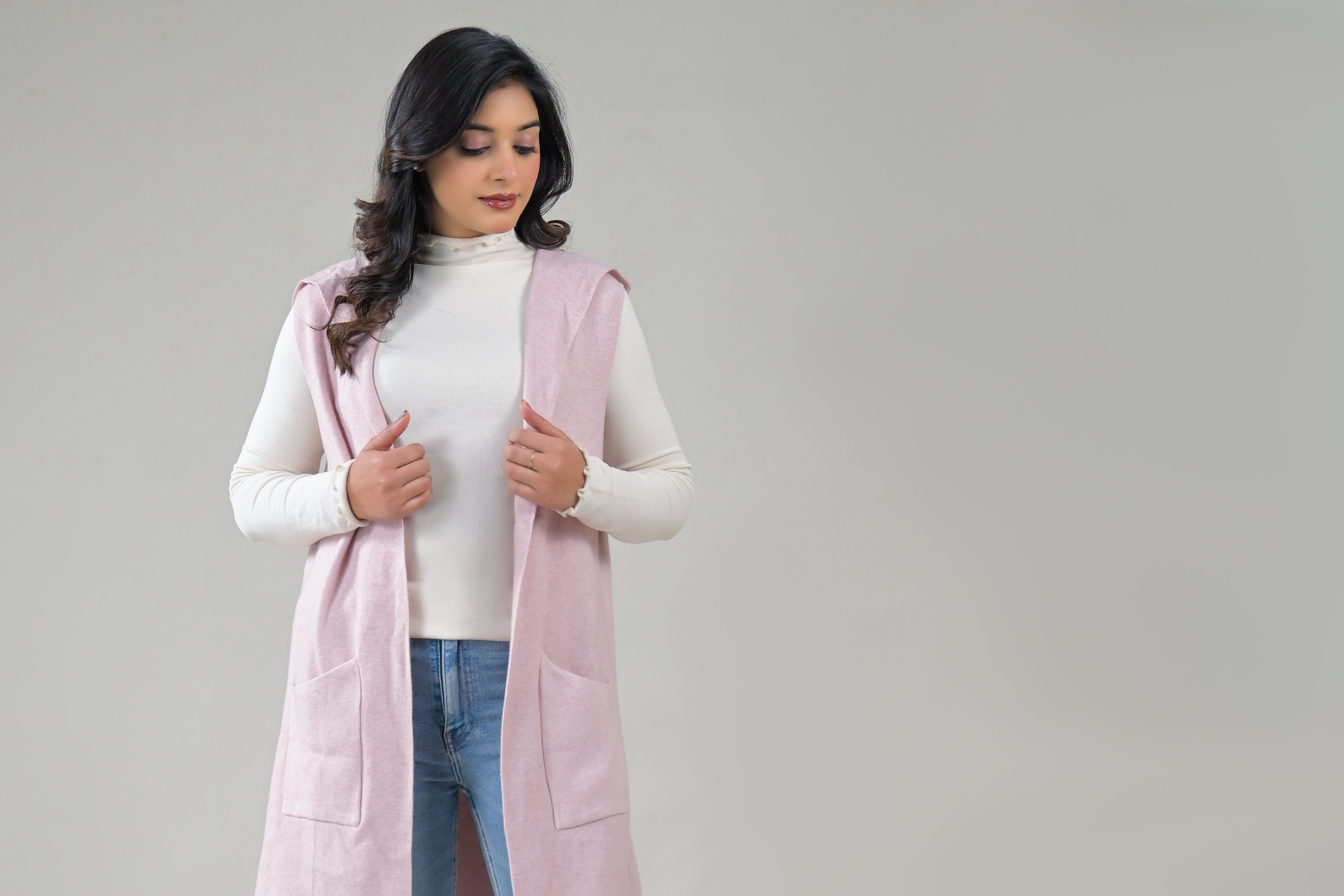 Soul Armor Solid Sleeveless Longline  with Front Pockets Winter Shrug