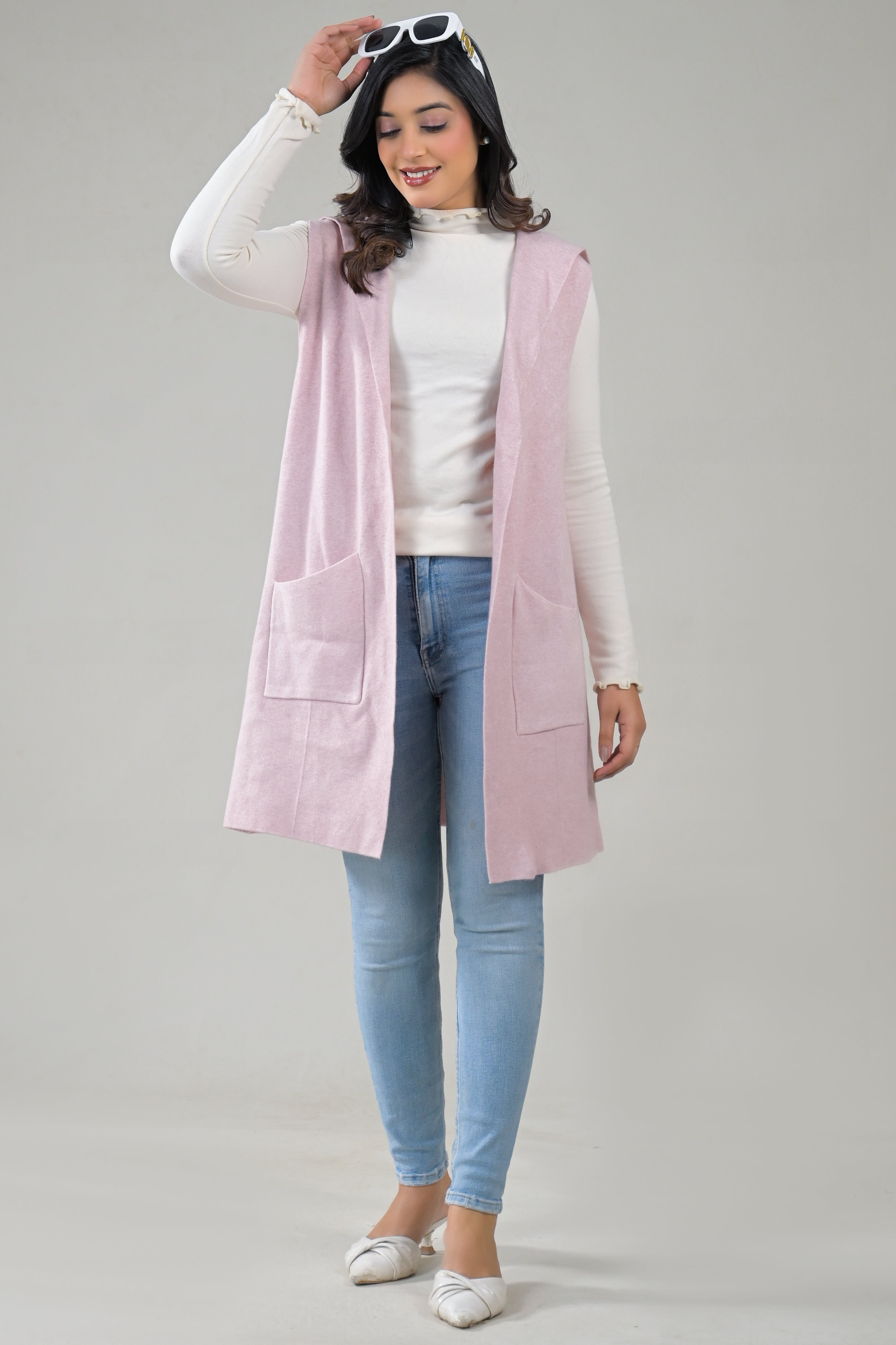 Soul Armor Solid Sleeveless Longline  with Front Pockets Winter Shrug