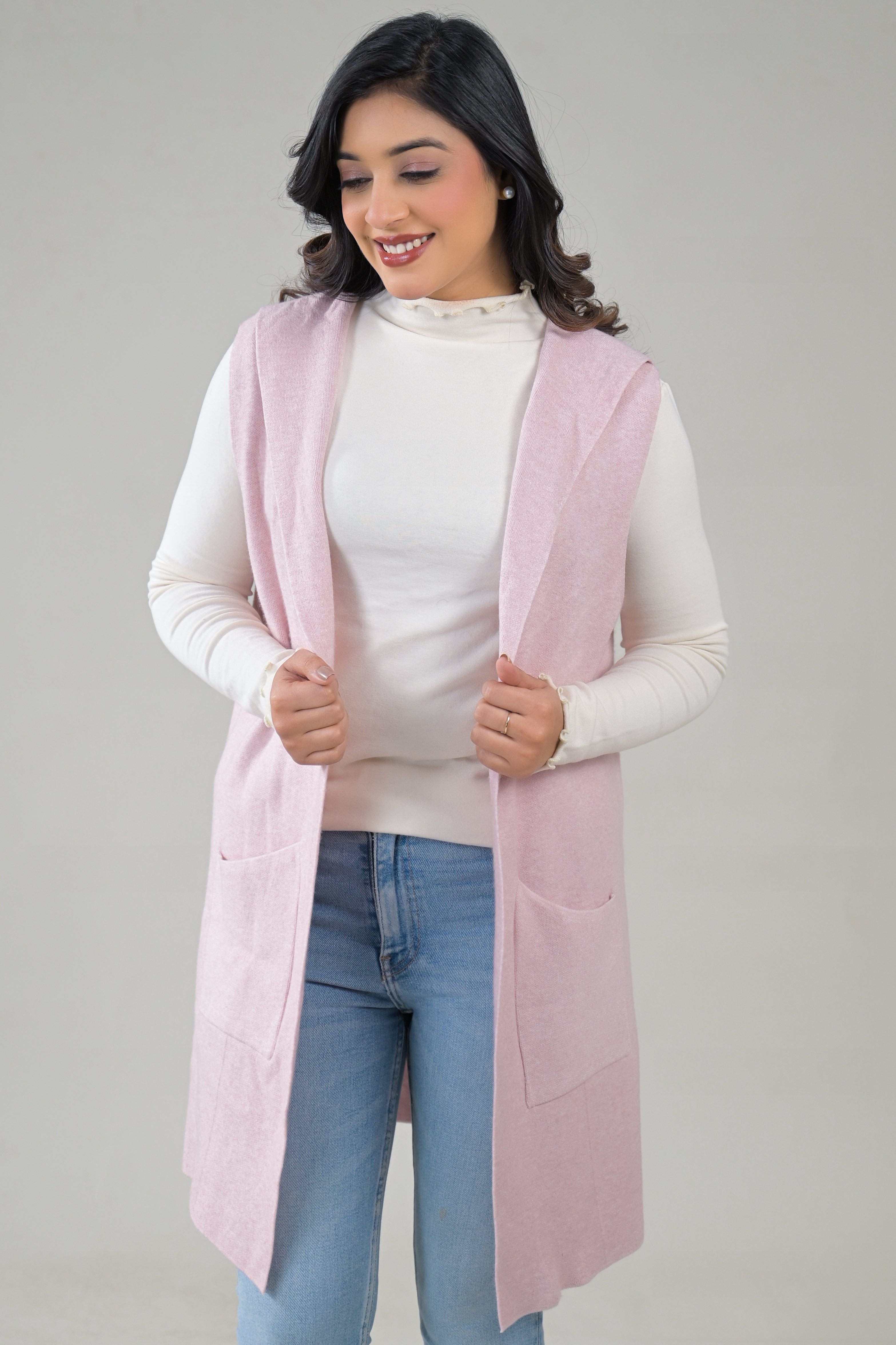 Soul Armor Solid Sleeveless Longline  with Front Pockets Winter Shrug