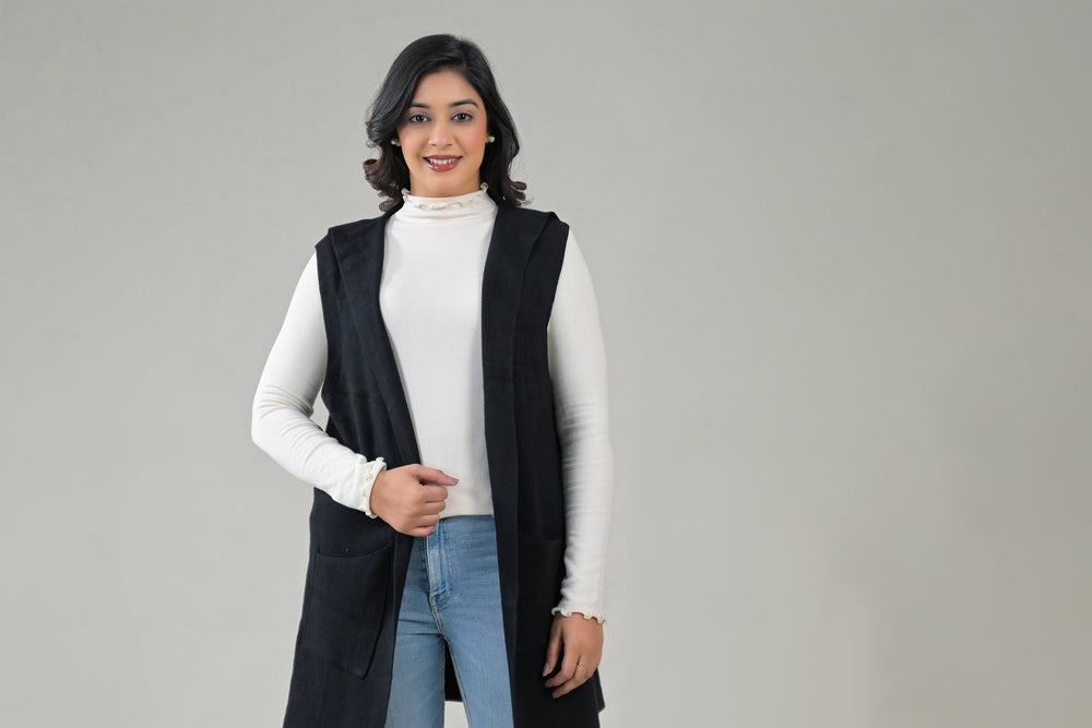 Soul Armor Solid Sleeveless Longline  with Front Pockets Winter Shrug