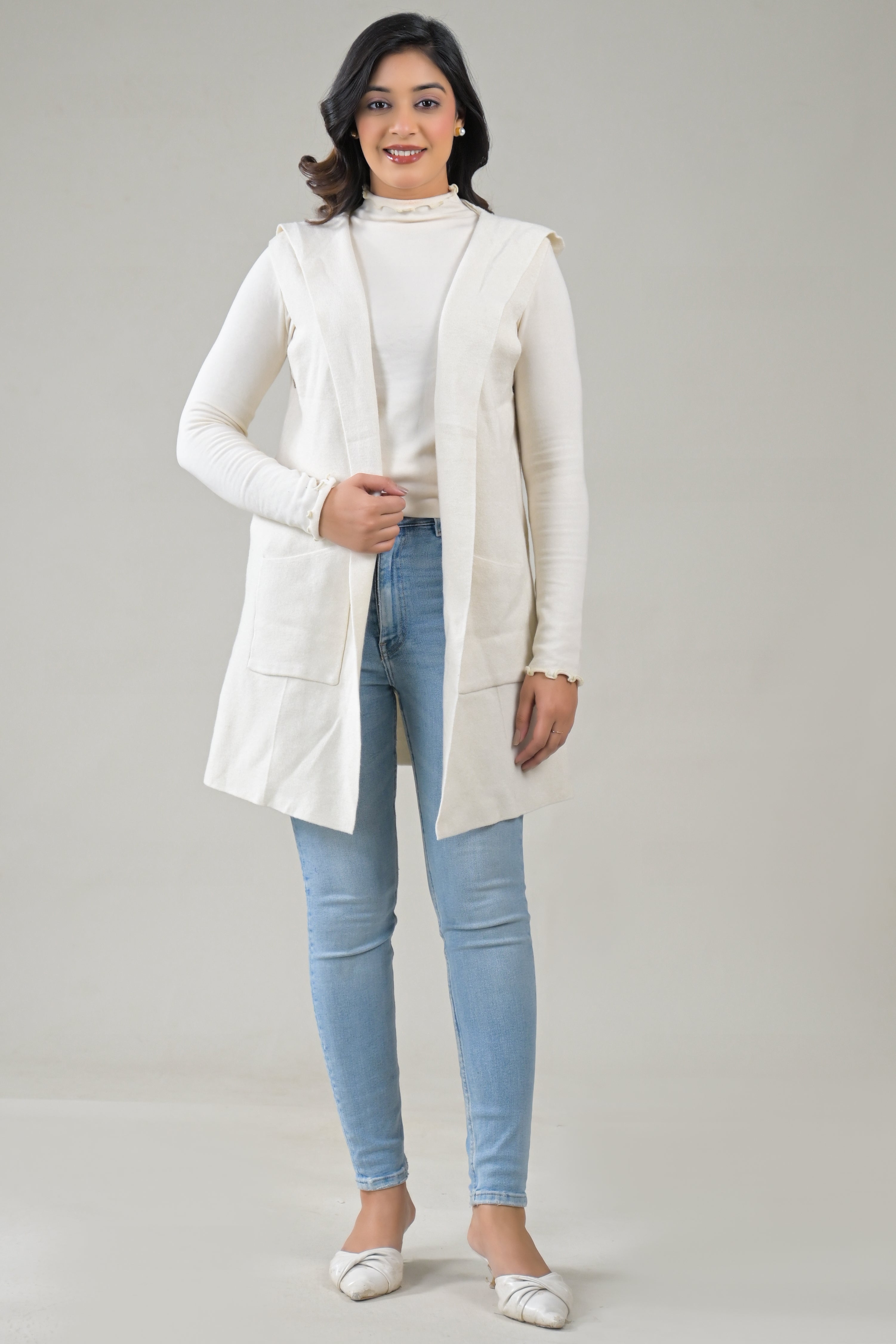 Soul Armor Solid Sleeveless Longline  with Front Pockets Winter Shrug