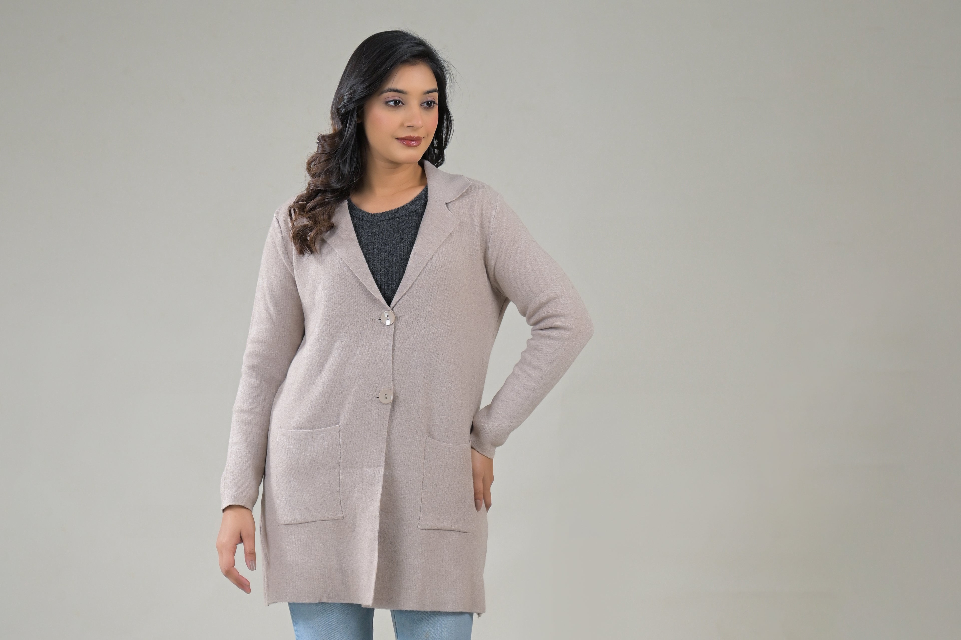 Soul Armor Solid -Front Button Full Sleeve Long Winter Shrug