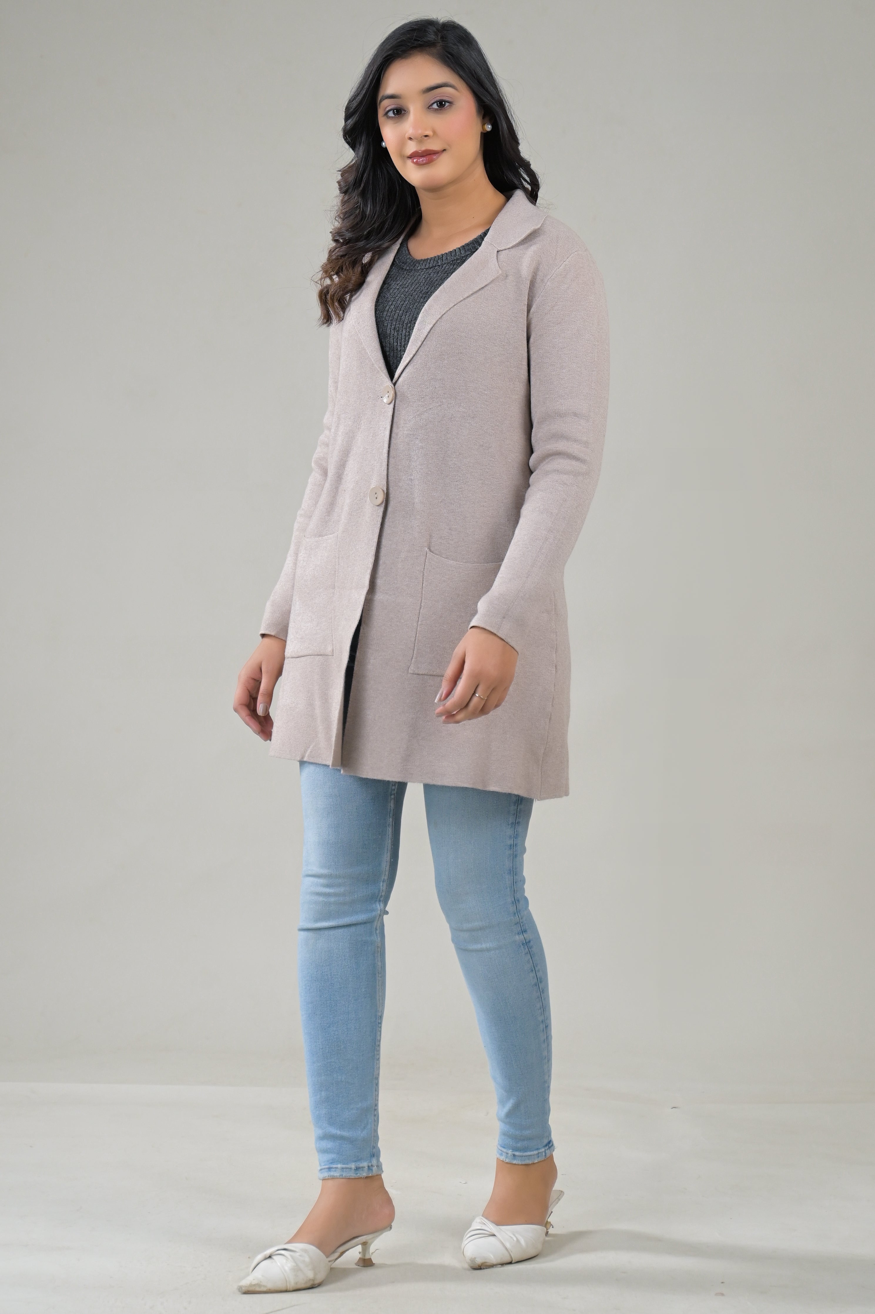 Soul Armor Solid -Front Button Full Sleeve Long Winter Shrug