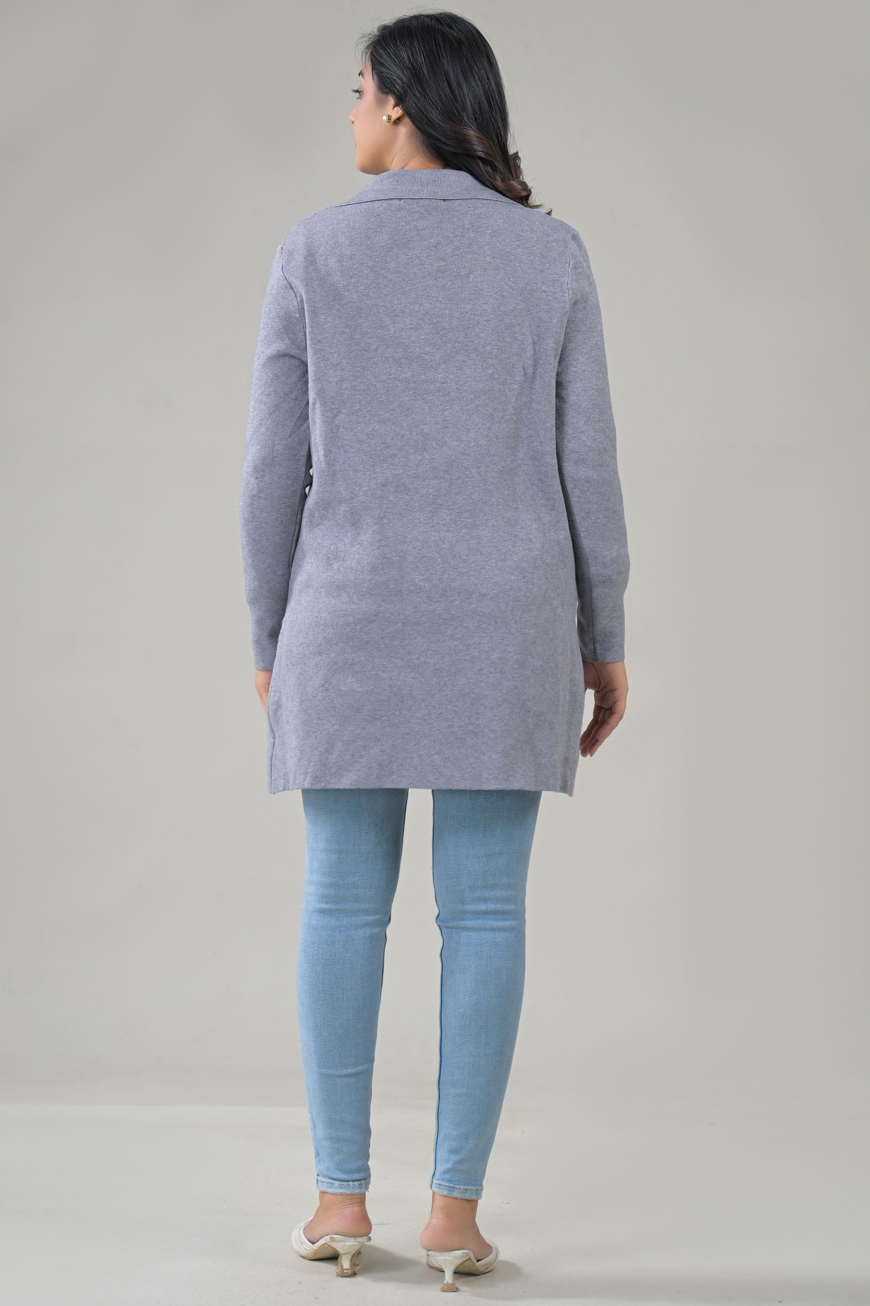 Soul Armor Solid -Front Button Full Sleeve Long Winter Shrug