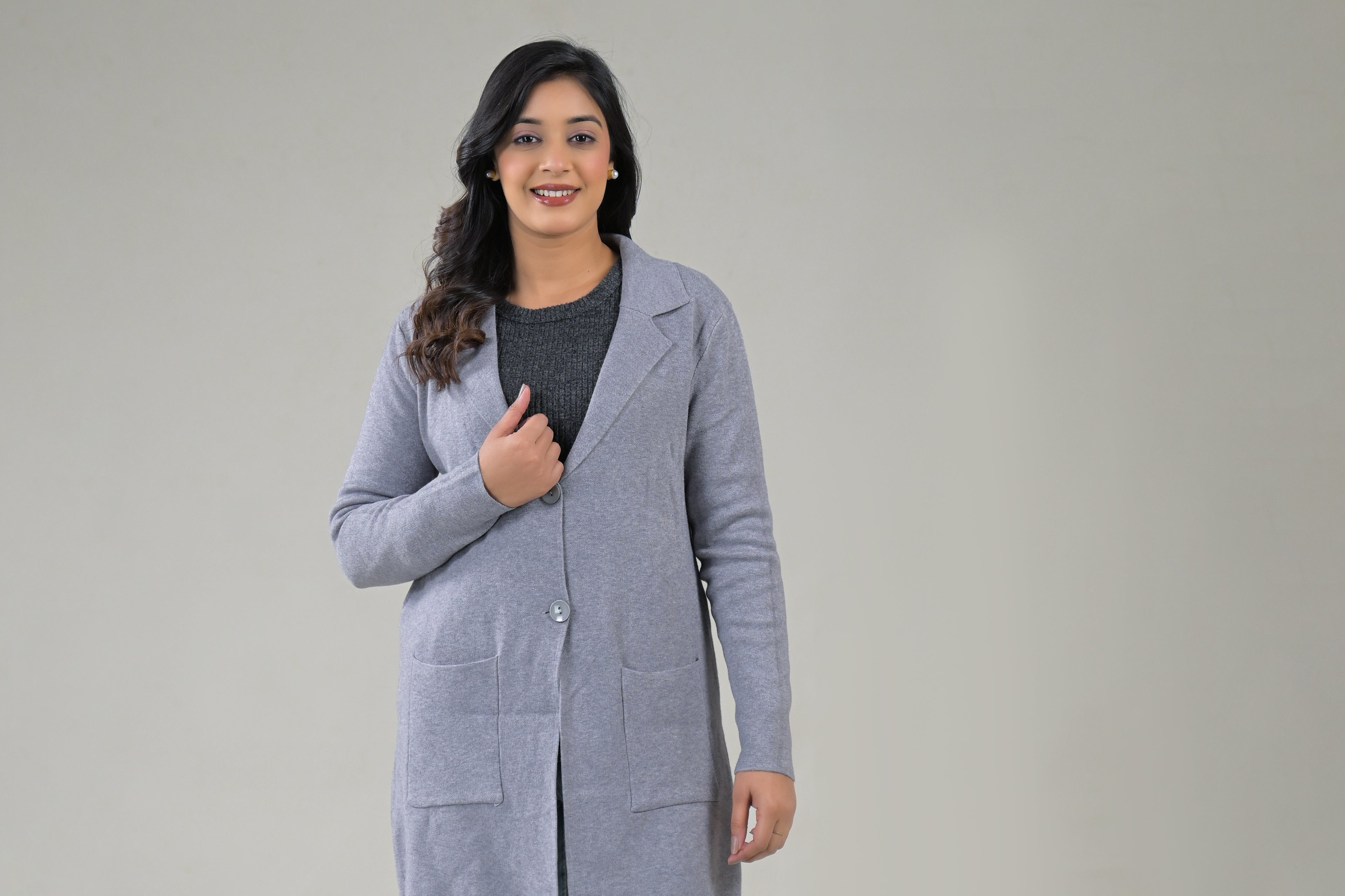 Soul Armor Solid -Front Button Full Sleeve Long Winter Shrug