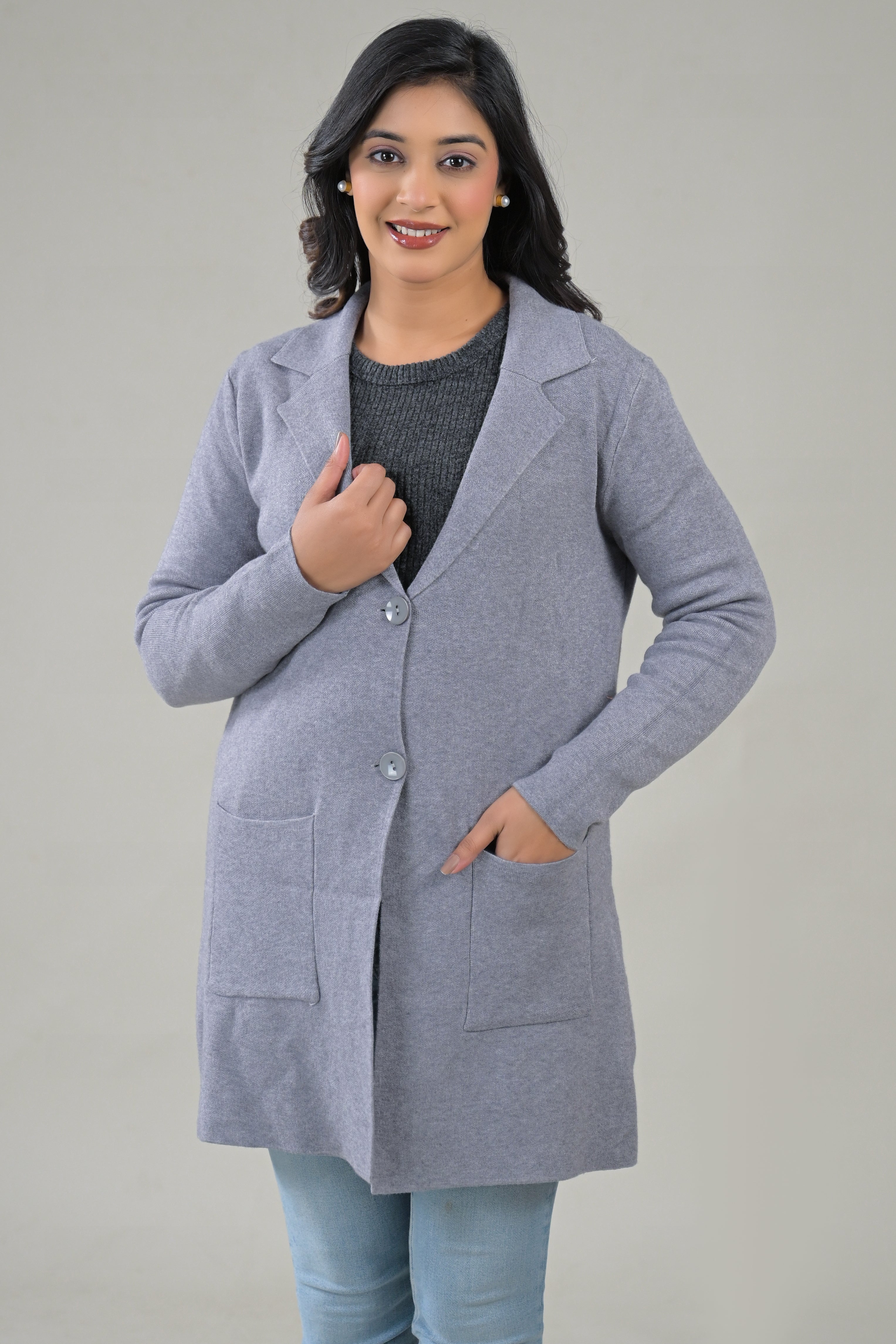 Soul Armor Solid -Front Button Full Sleeve Long Winter Shrug