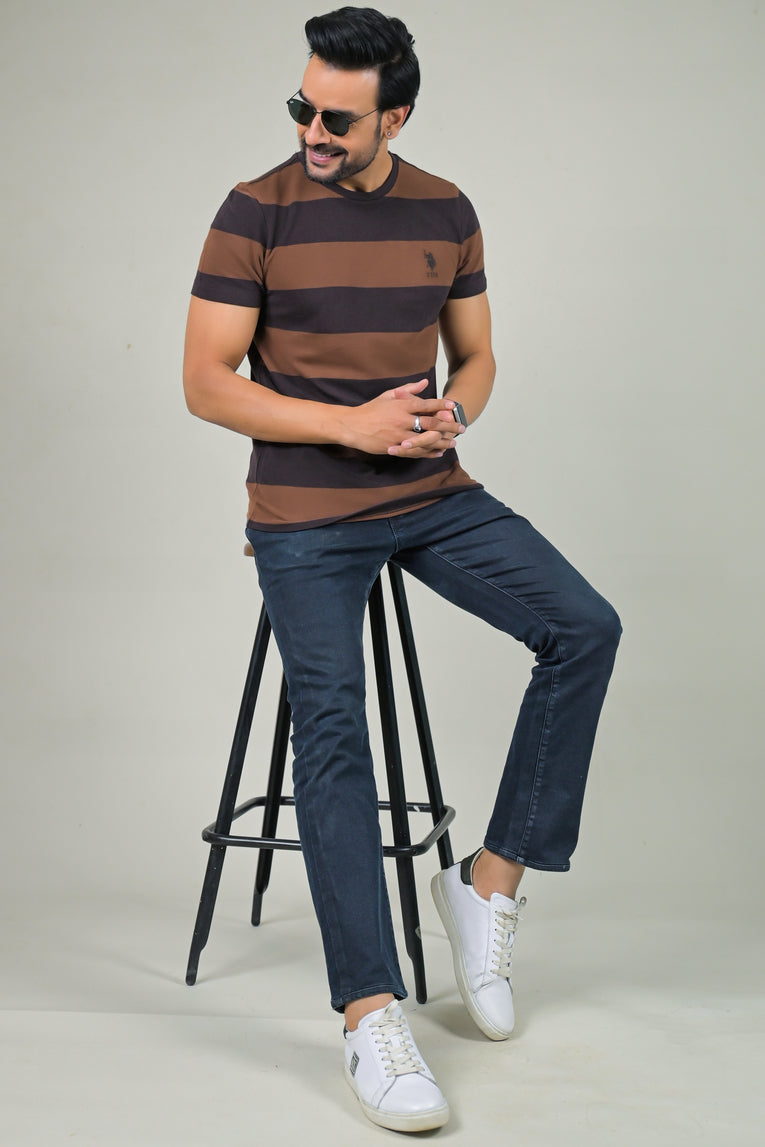 US Polo Mens Horizontal Stripe Crew Neck Half Sleeve T-Shirt