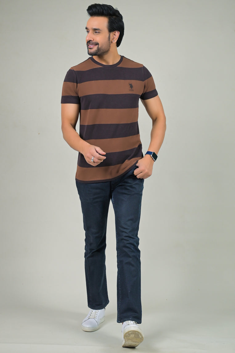 US Polo Mens Horizontal Stripe Crew Neck Half Sleeve T-Shirt