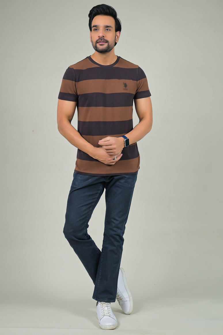 US Polo Mens Horizontal Stripe Crew Neck Half Sleeve T-Shirt