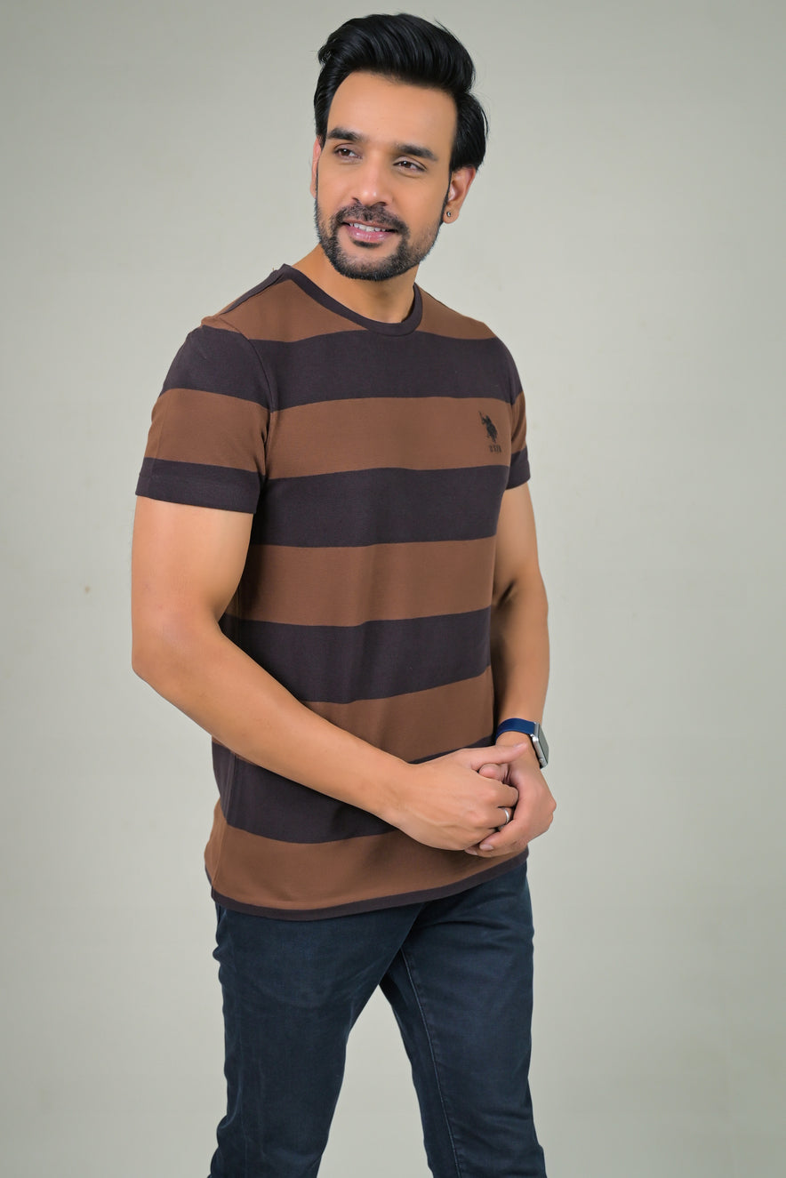 US Polo Mens Horizontal Stripe Crew Neck Half Sleeve T-Shirt