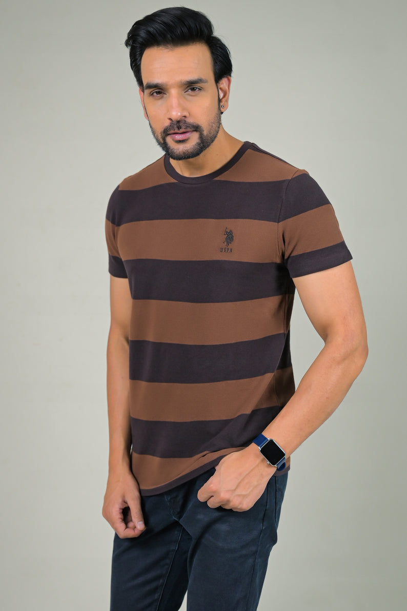 US Polo Mens Horizontal Stripe Crew Neck Half Sleeve T-Shirt
