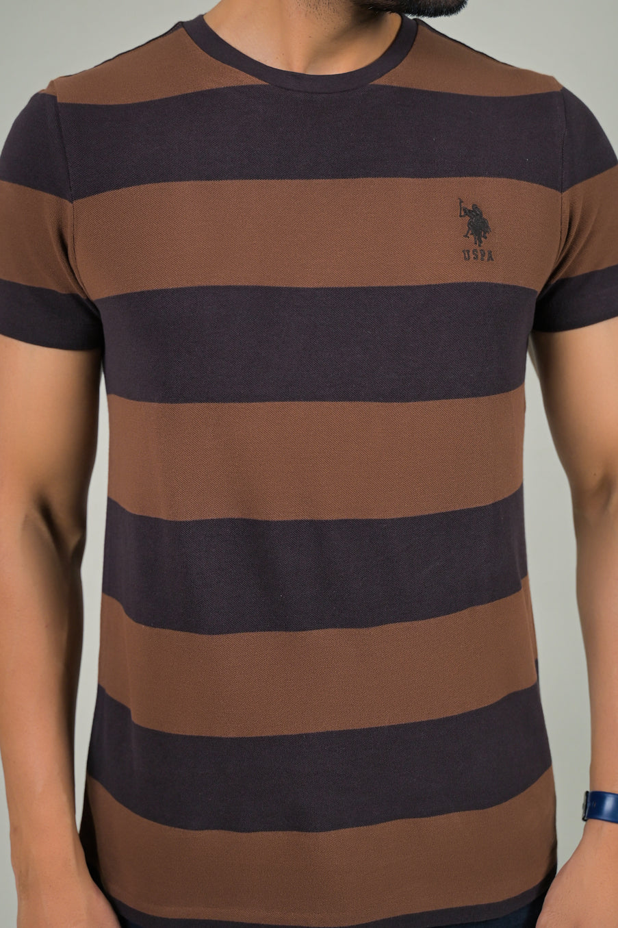 US Polo Mens Horizontal Stripe Crew Neck Half Sleeve T-Shirt