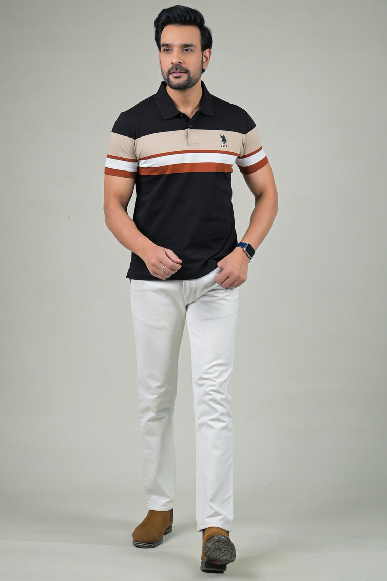US Polo Mens Color Block Polo Neck Half Sleeve T-Shirt