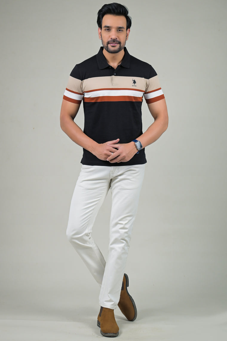 US Polo Mens Color Block Polo Neck Half Sleeve T-Shirt