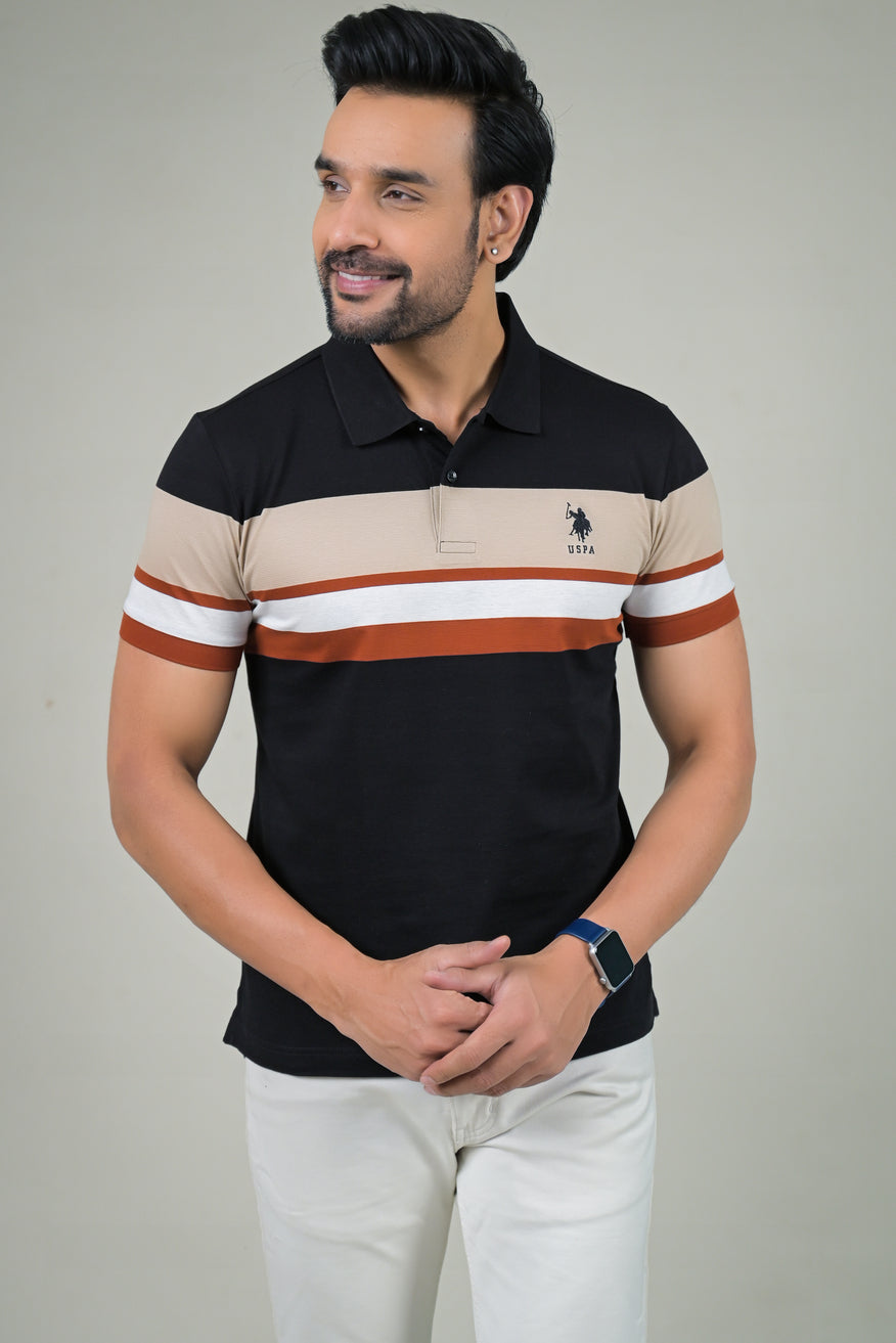 US Polo Mens Color Block Polo Neck Half Sleeve T-Shirt