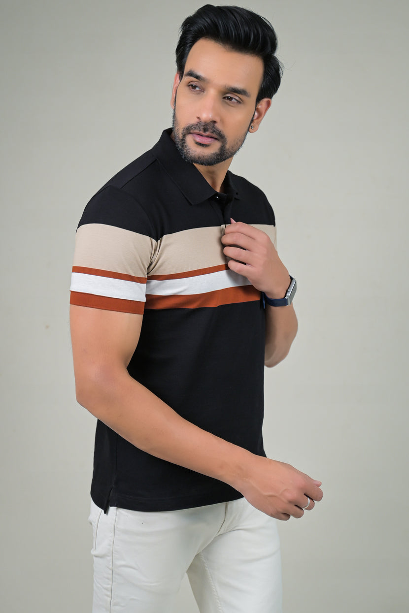 US Polo Mens Color Block Polo Neck Half Sleeve T-Shirt