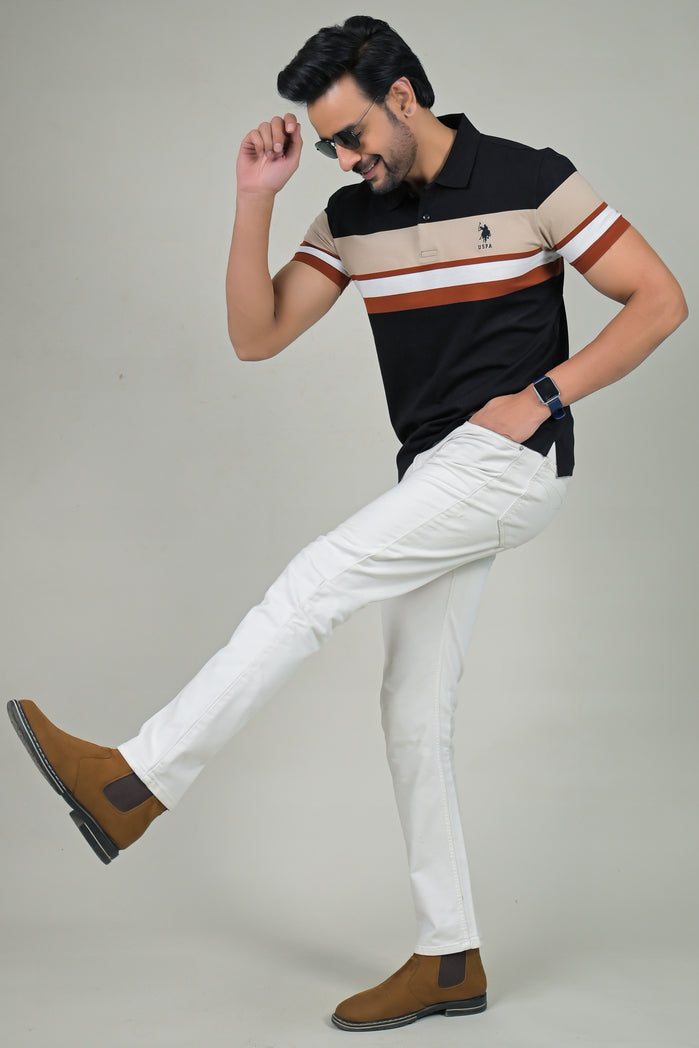 US Polo Mens Color Block Polo Neck Half Sleeve T-Shirt