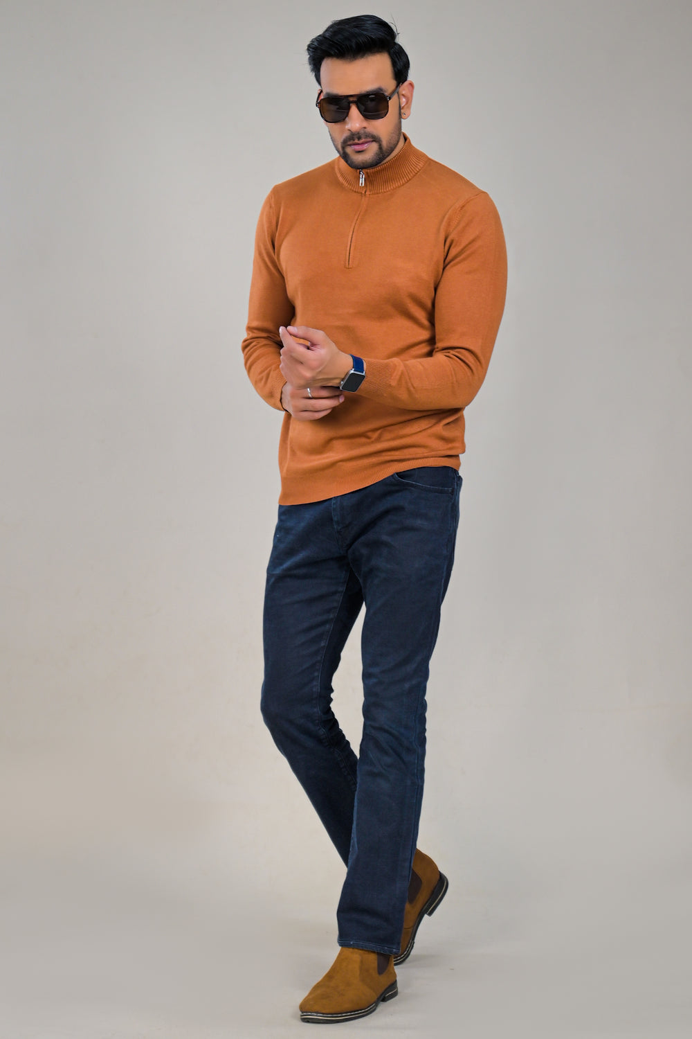 Soul Armor Solid High Neck Half Zip Woolen Sweater