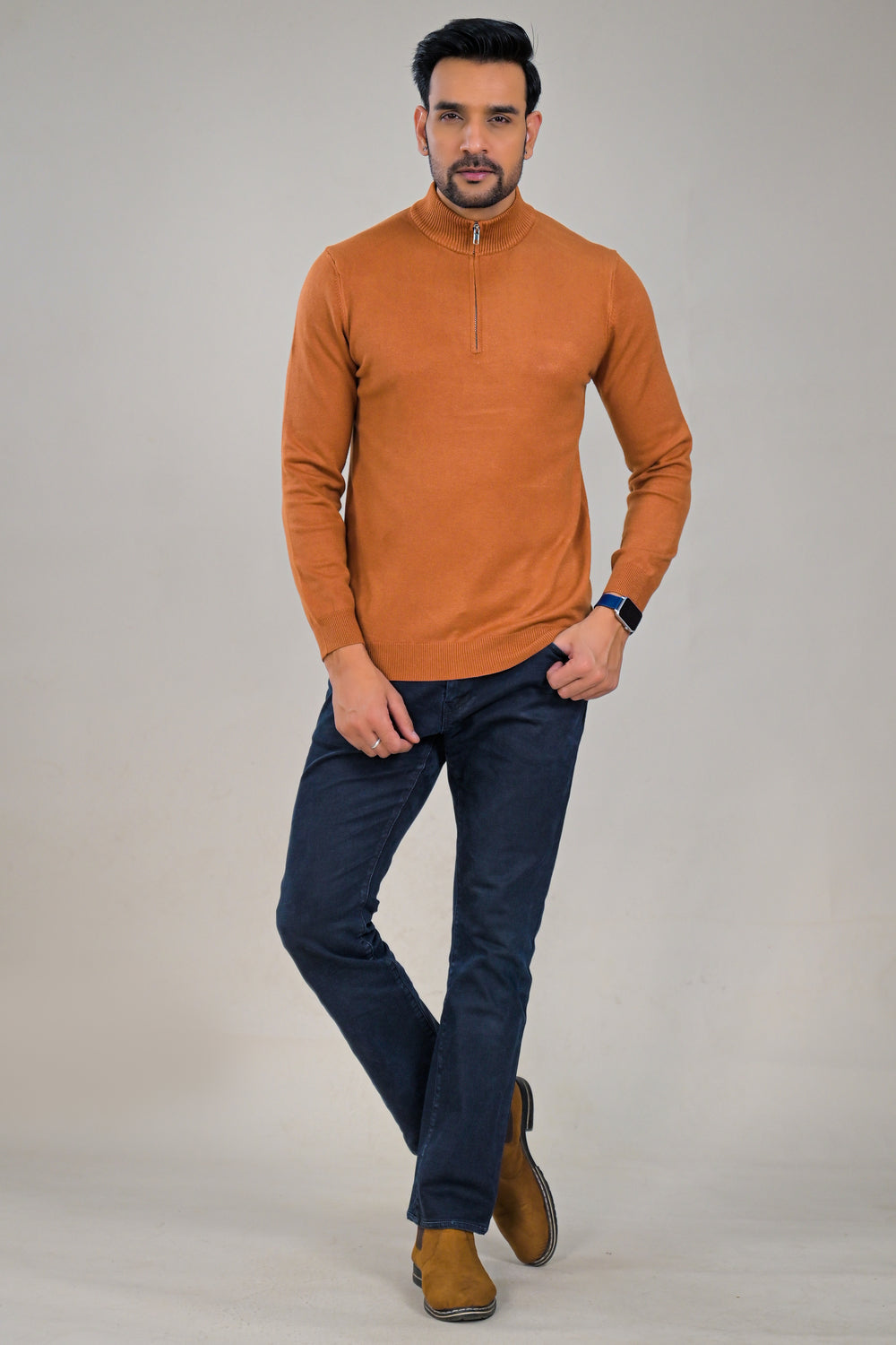 Soul Armor Solid High Neck Half Zip Woolen Sweater