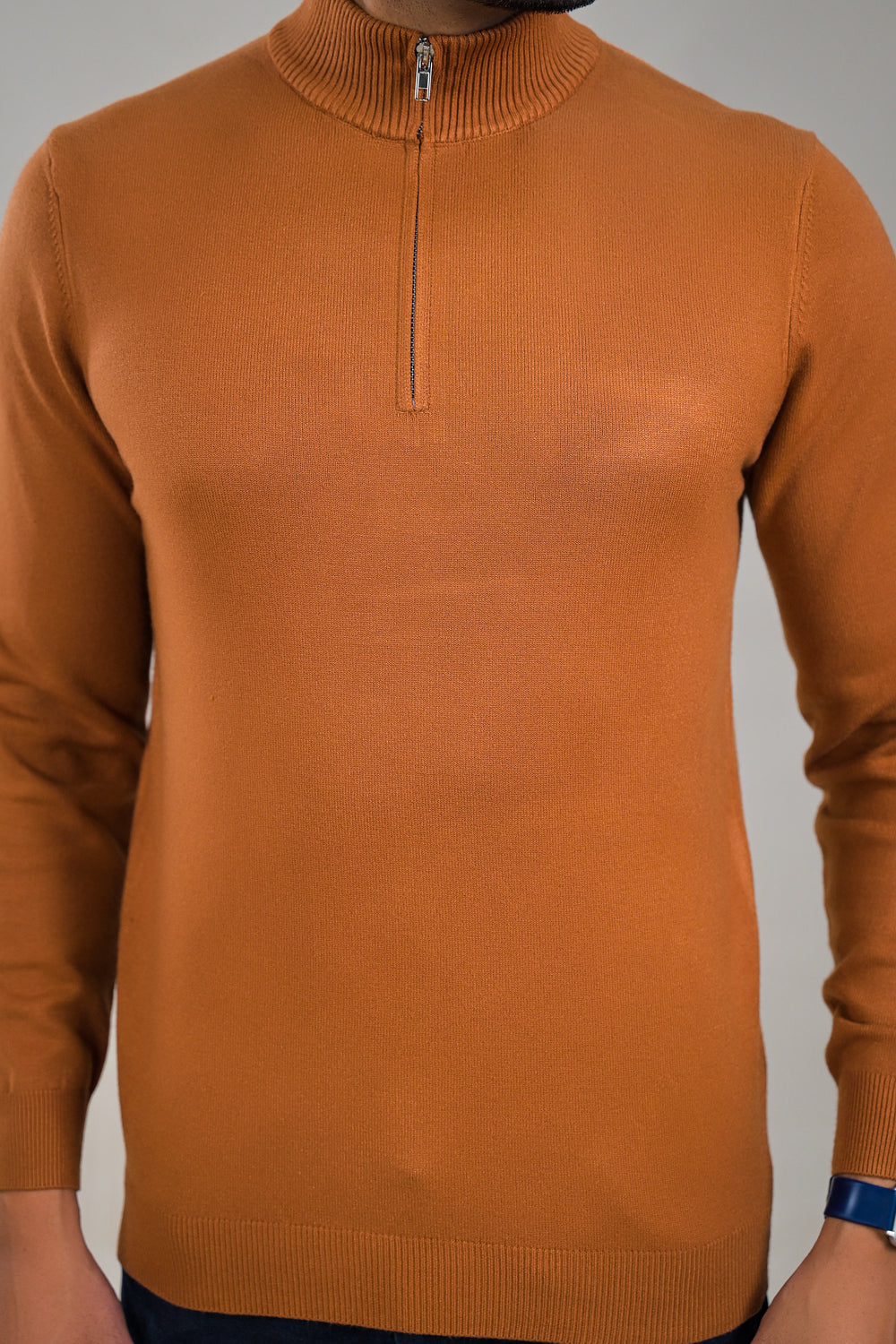 Soul Armor Solid High Neck Half Zip Woolen Sweater