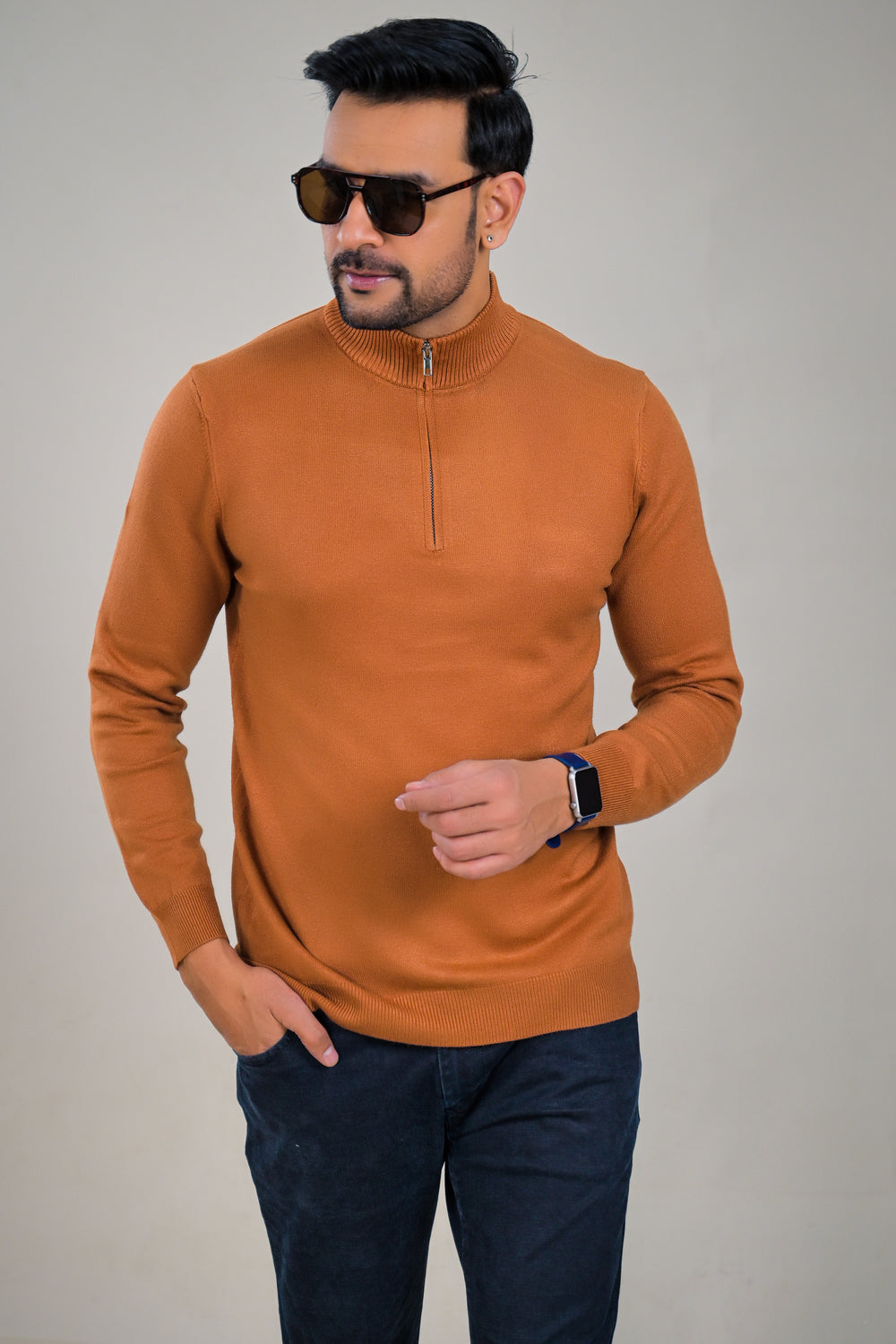 Soul Armor Solid High Neck Half Zip Woolen Sweater