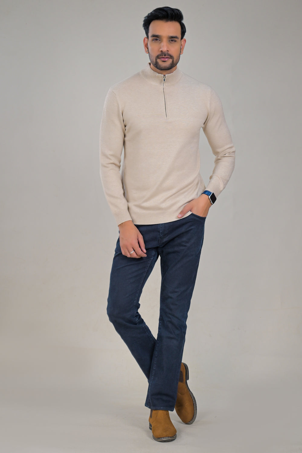 Soul Armor Solid High Neck Half Zip Woolen Sweater