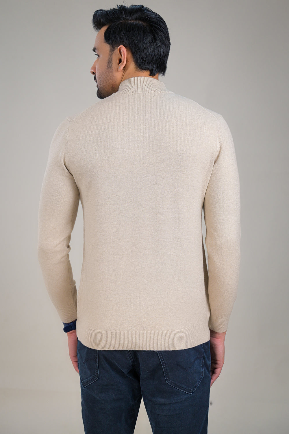 Soul Armor Solid High Neck Half Zip Woolen Sweater