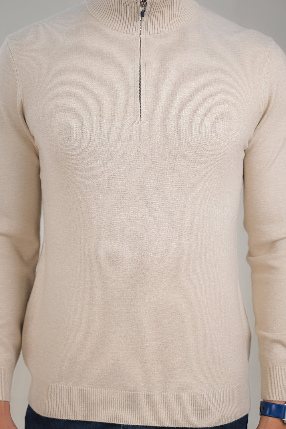 Soul Armor Solid High Neck Half Zip Woolen Sweater