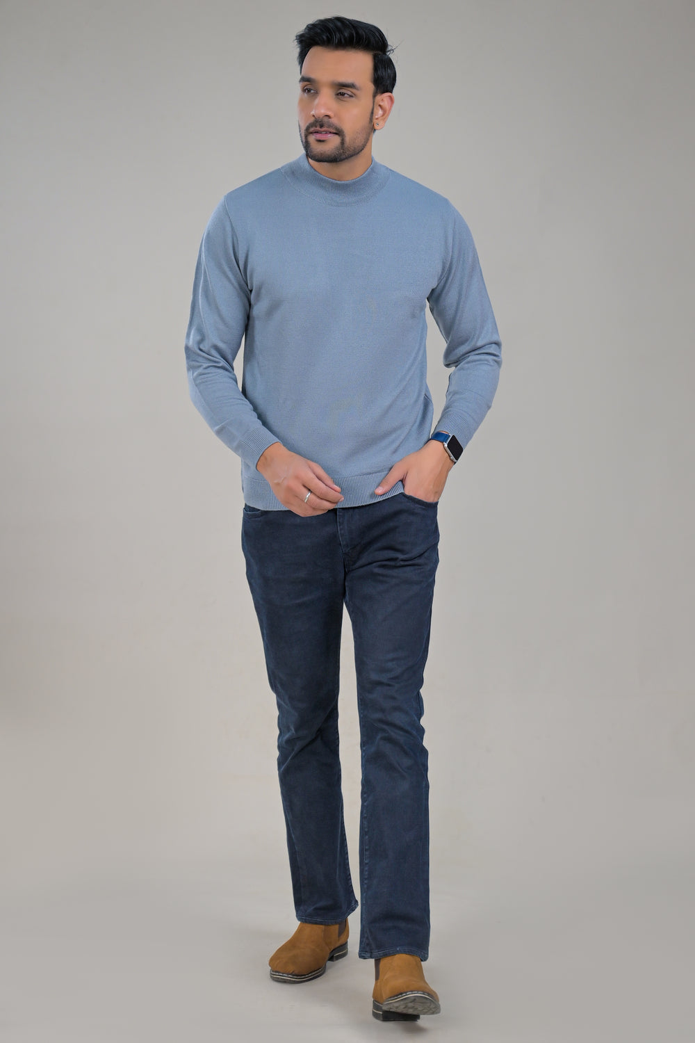 Elevate Classic Solid Turtle Neck Knit Mens Sweater