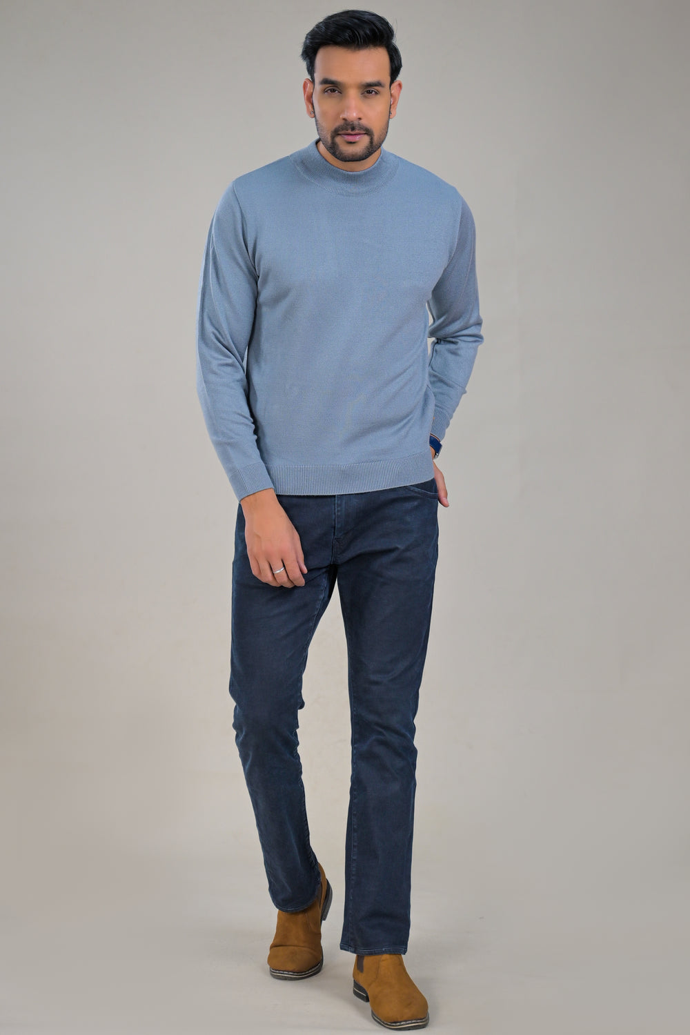 Elevate Classic Solid Turtle Neck Knit Mens Sweater