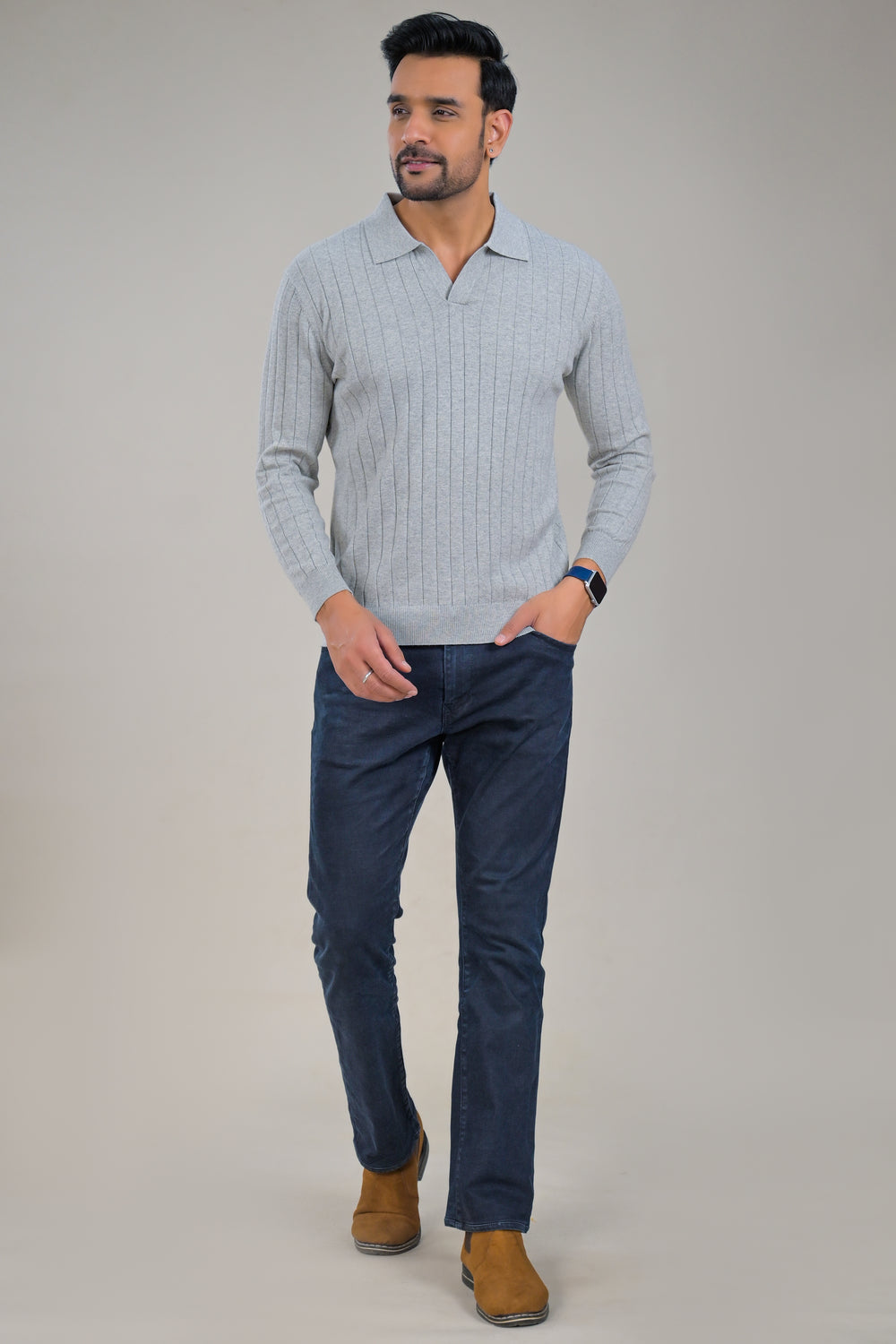 Soul Armor Solid Ribbed Wool Blend Polo Sweater