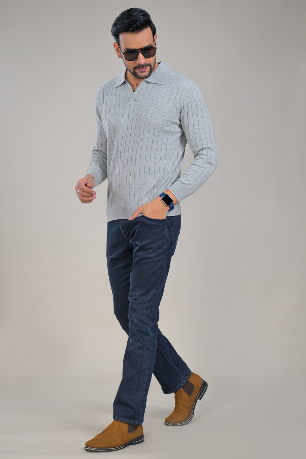 Soul Armor Solid Ribbed Wool Blend Polo Sweater
