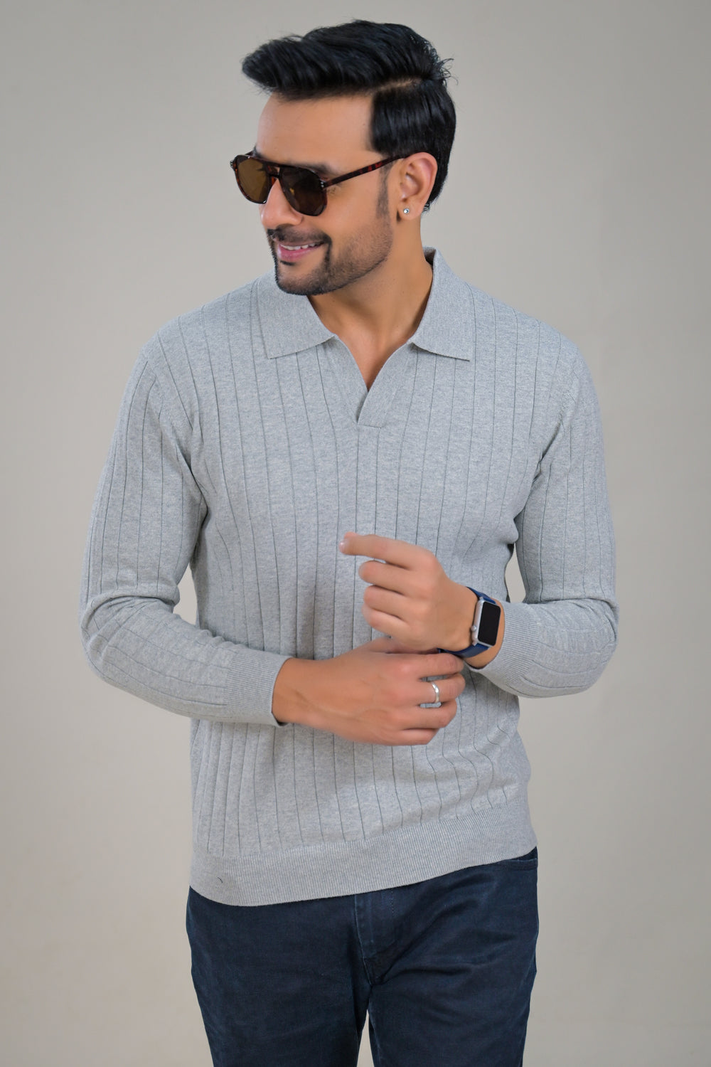 Soul Armor Solid Ribbed Wool Blend Polo Sweater