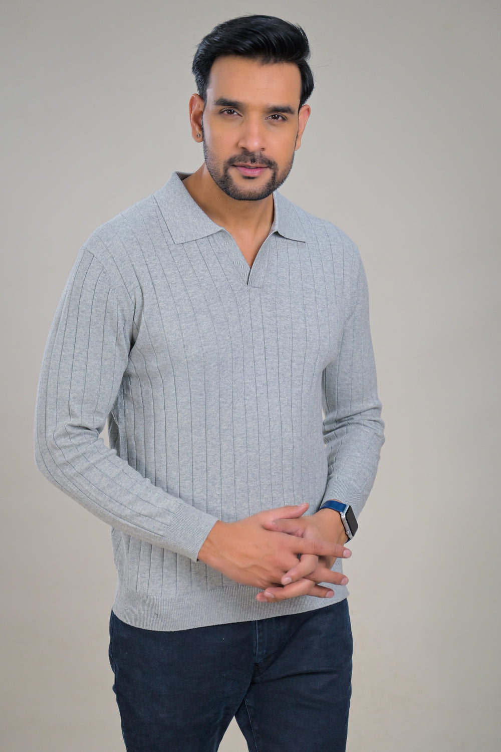 Soul Armor Solid Ribbed Wool Blend Polo Sweater