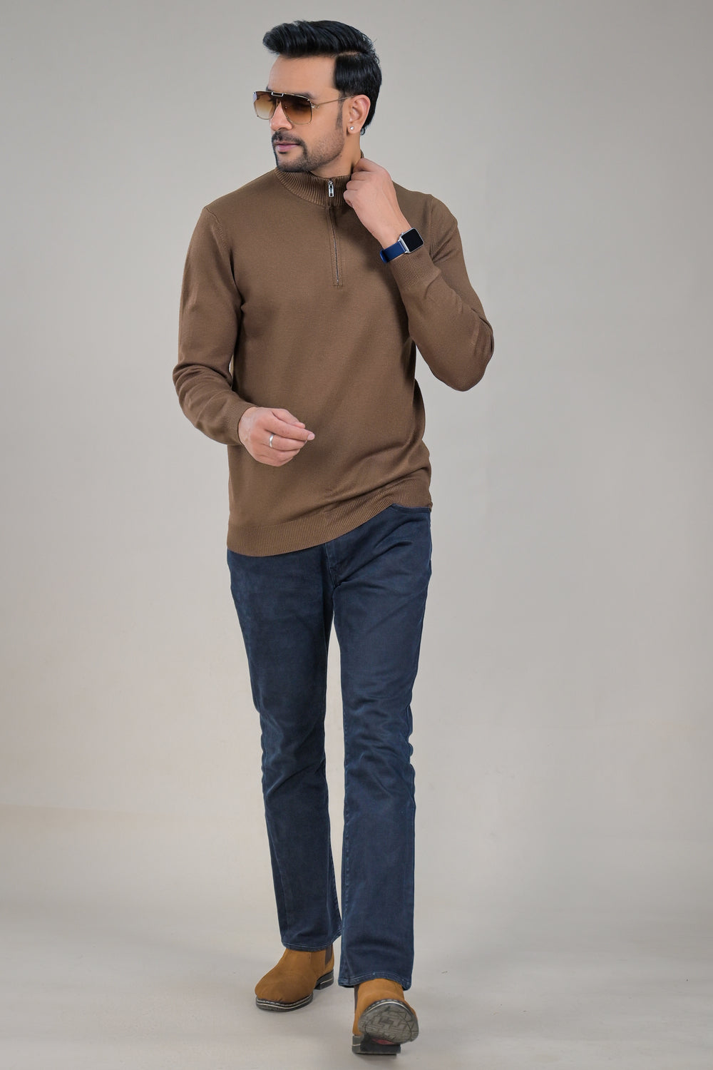 Soul Armor Solid High Neck Half Zip Woolen Sweater
