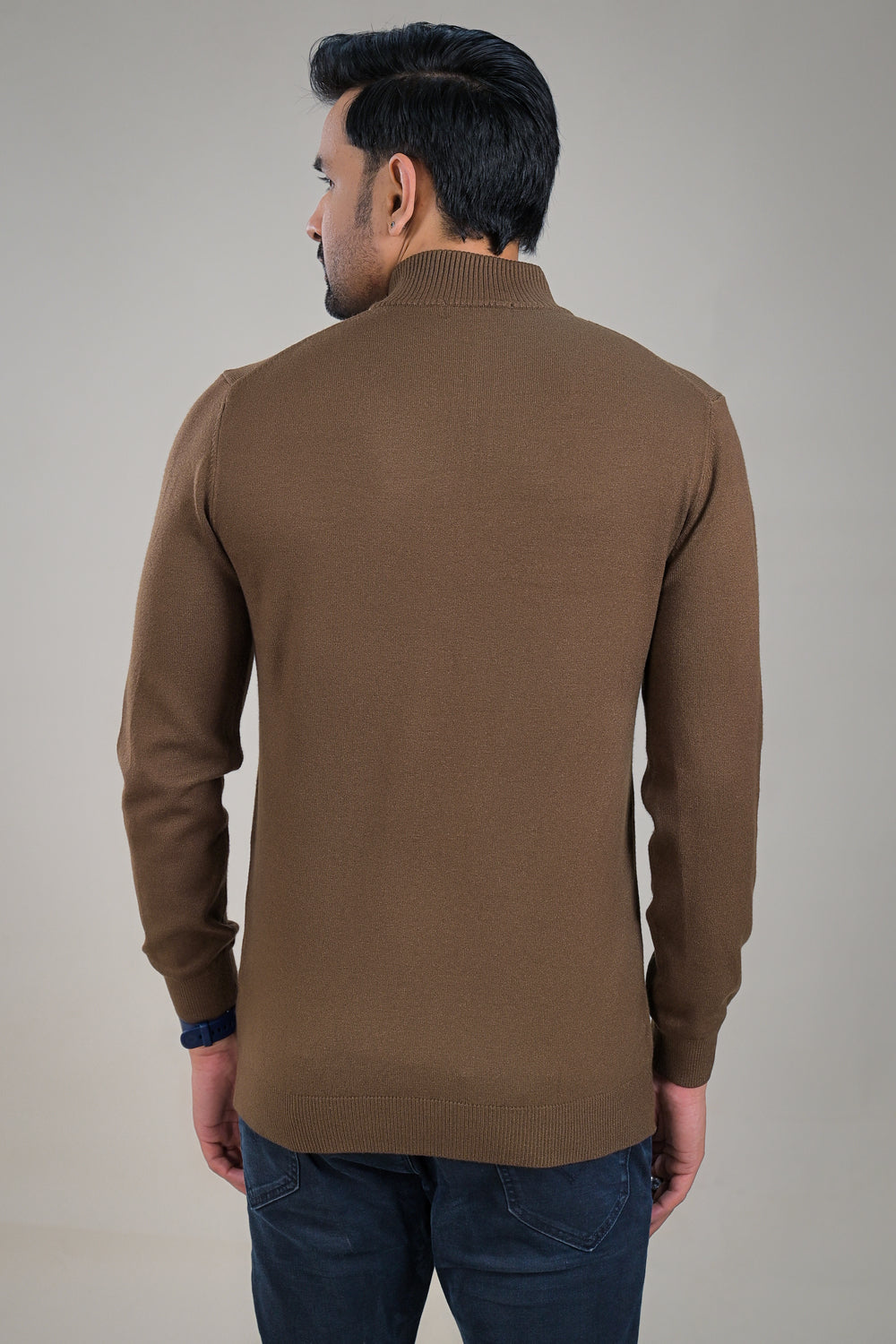 Soul Armor Solid High Neck Half Zip Woolen Sweater