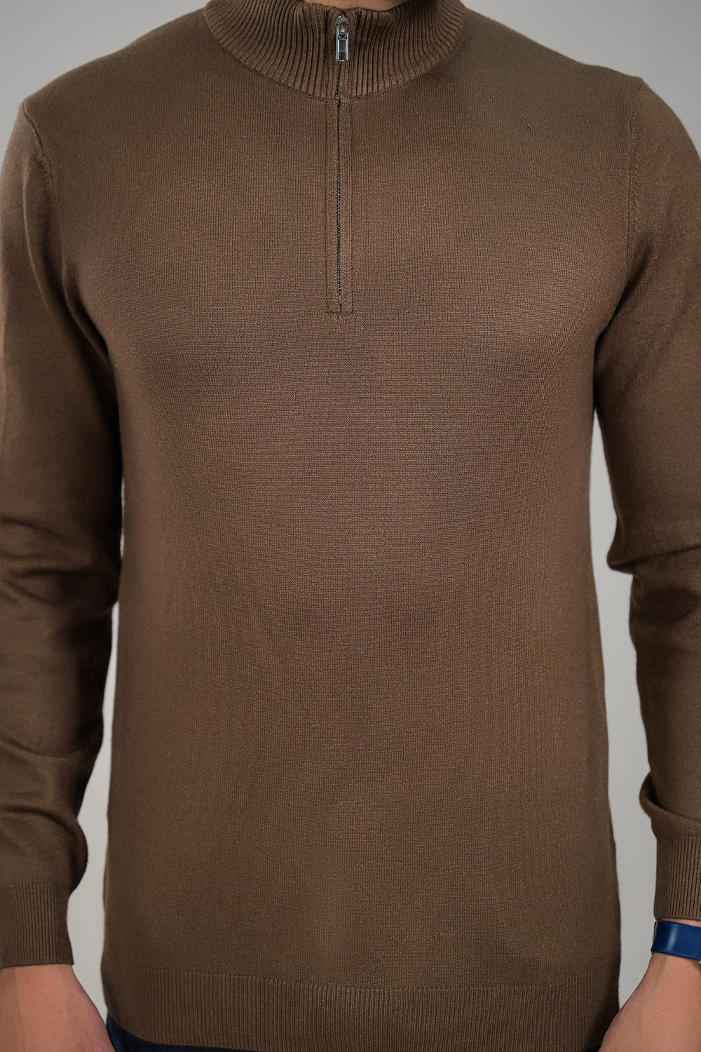 Soul Armor Solid High Neck Half Zip Woolen Sweater