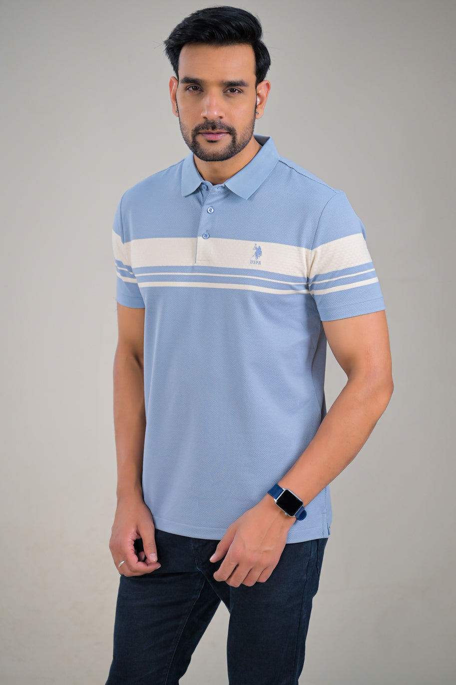 US Polo Mens Textured Knit Polo with Contrast Chest Stripe t-shirt