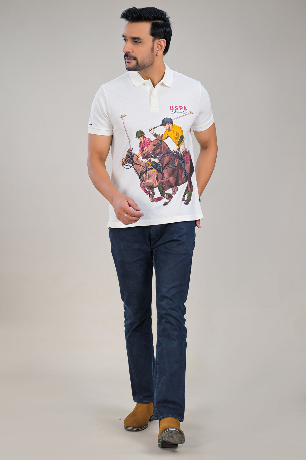 US Polo Mens Graphic Print Polo T-Shirt