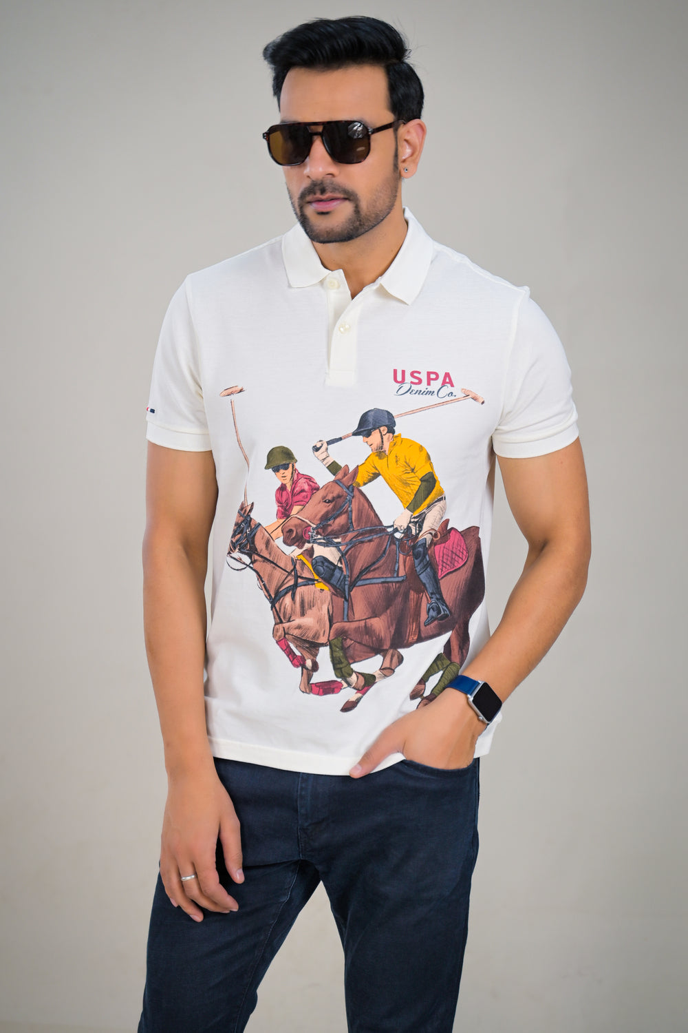 US Polo Mens Graphic Print Polo T-Shirt