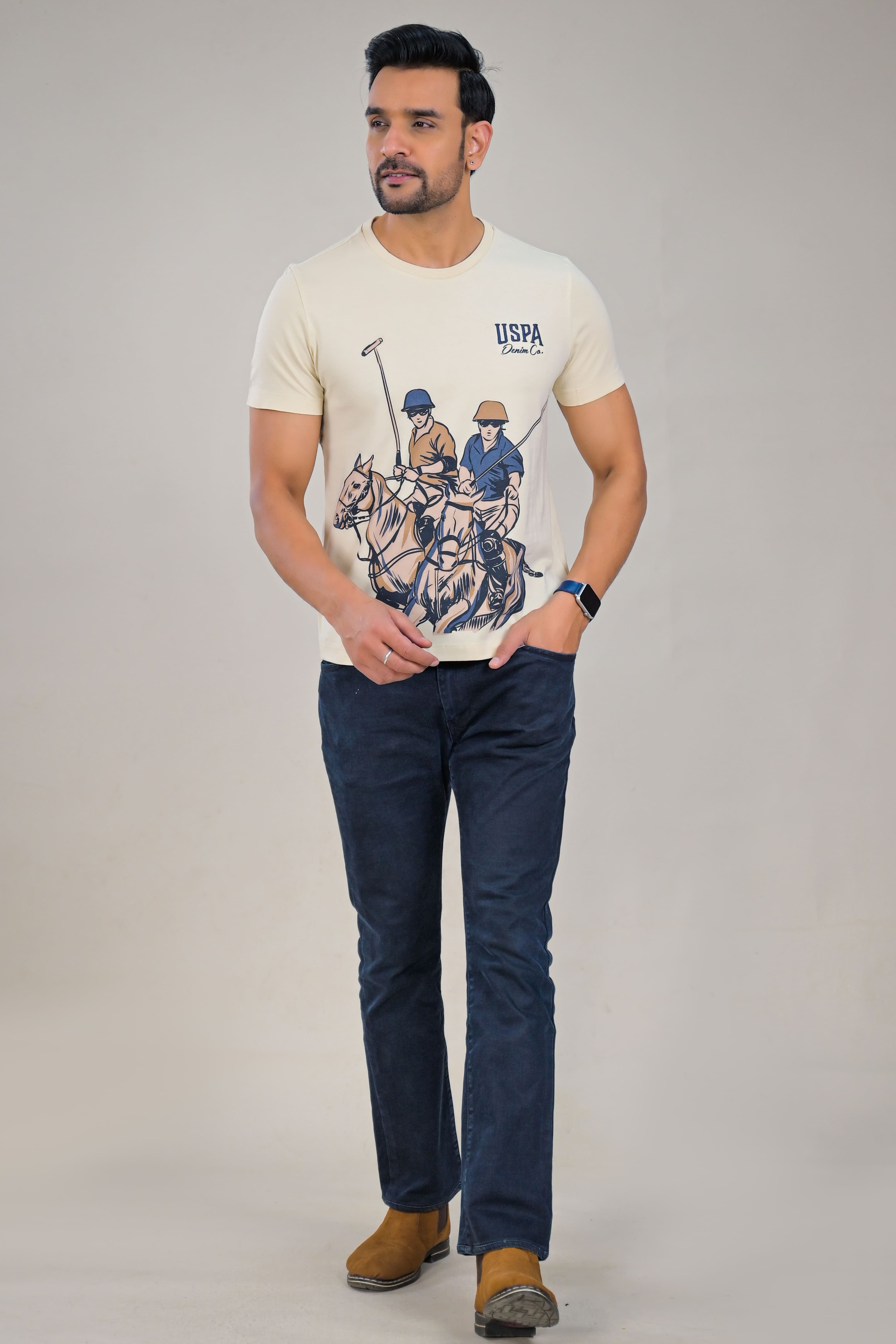 US Polo Mens Graphic Print Round Neck T-Shirt